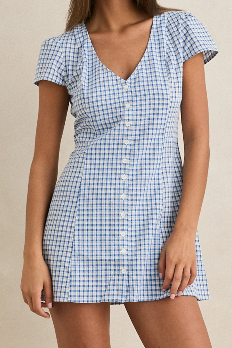 Lola Check Cap Sleeve Mini Dress