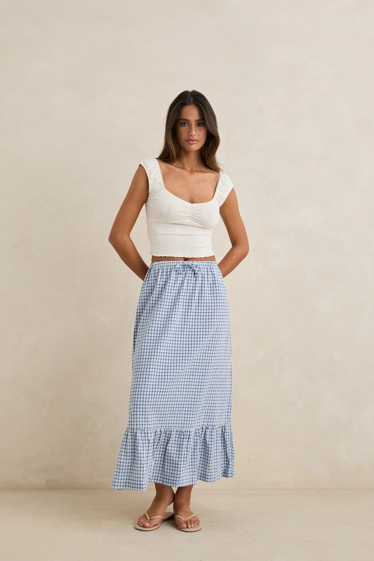 Lola Check Tiered Maxi Skirt