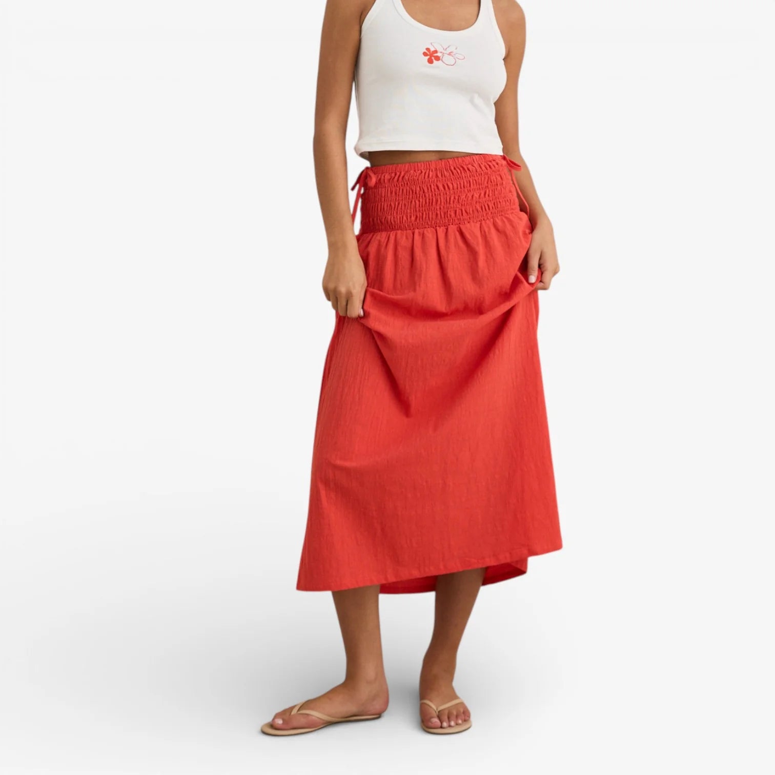 Alana Red Tie Side Maxi Skirt