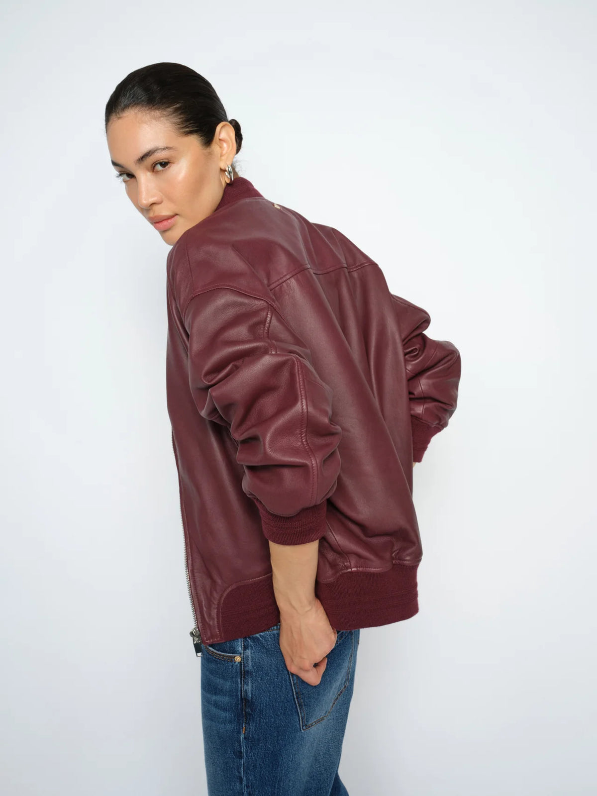 Ruby Leather Bomber Jacket
