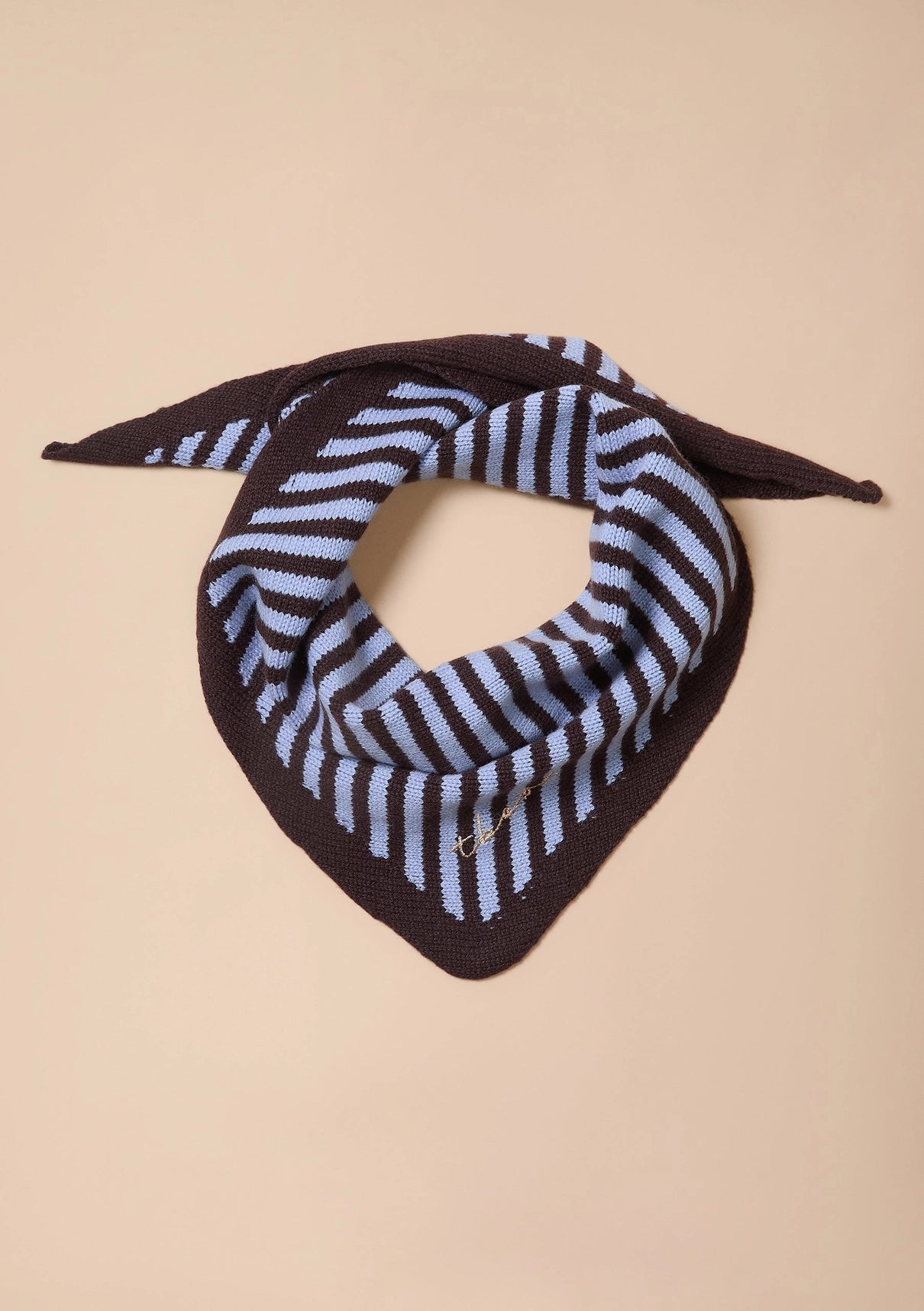 Merino Wool Kids Triangle Scarf in Blue & Brown Stripe