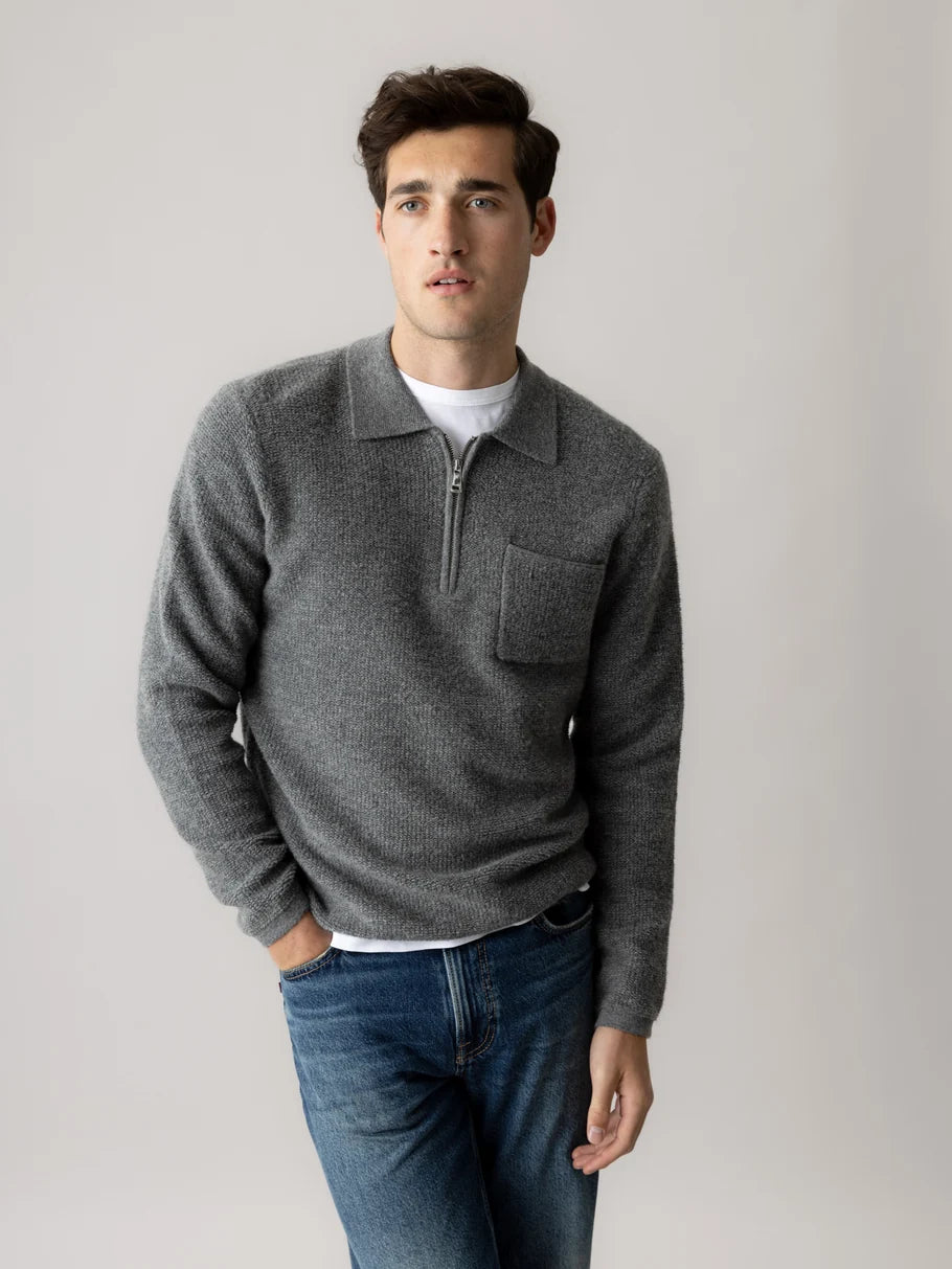 Ryan Soft Polo Zip Knit Charcoal Melange