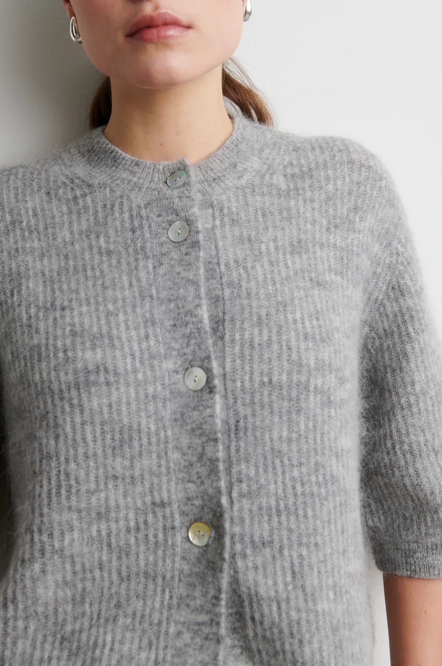 Andrea Knit Rib Cardigan Grey Melange