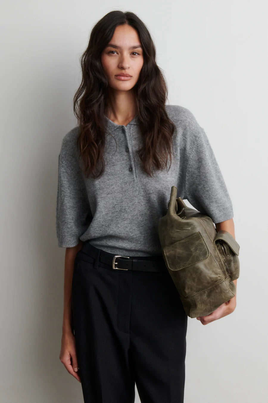Lngo SS Knit Collar Top