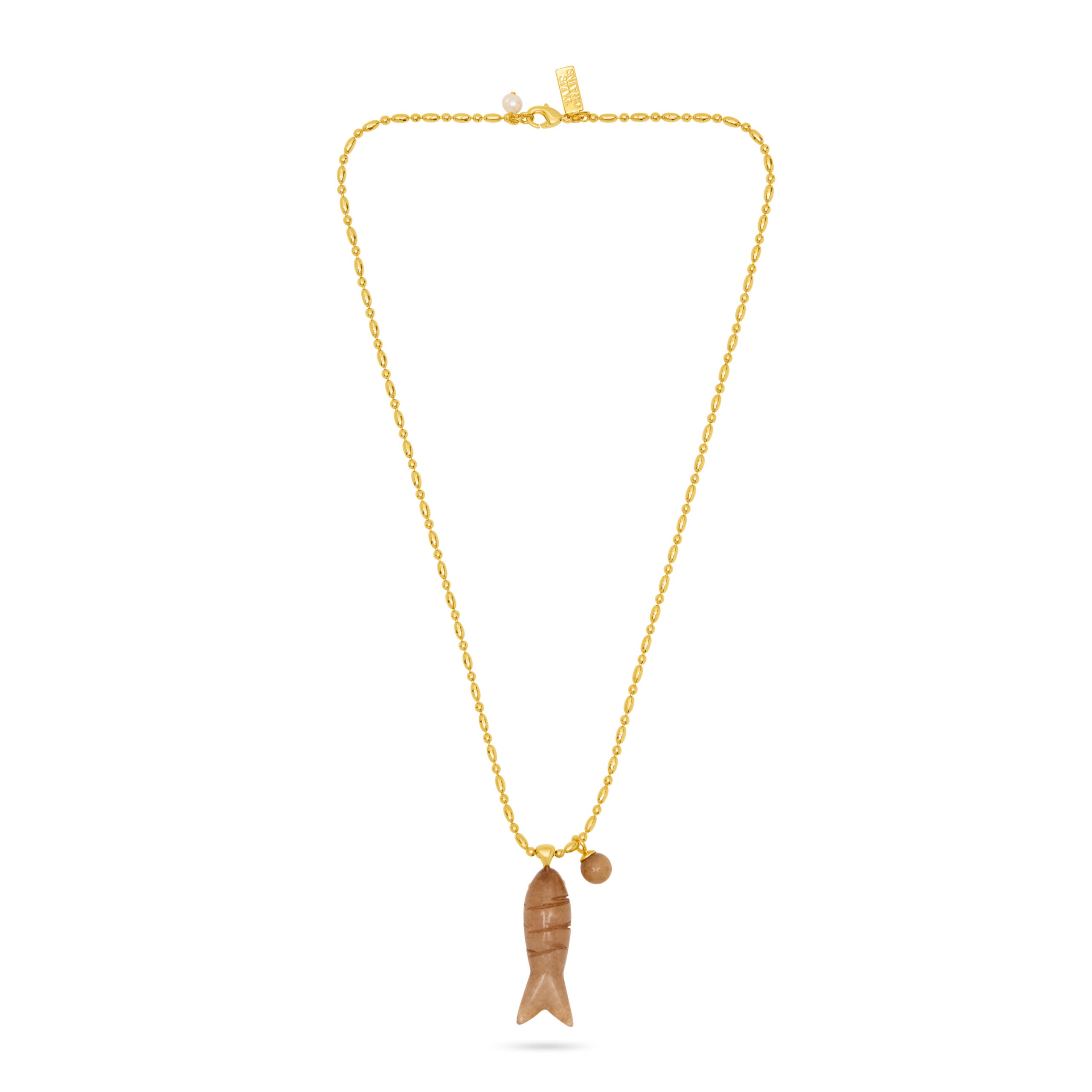 Happy Fish Pendant Necklace- Smokey Quartz