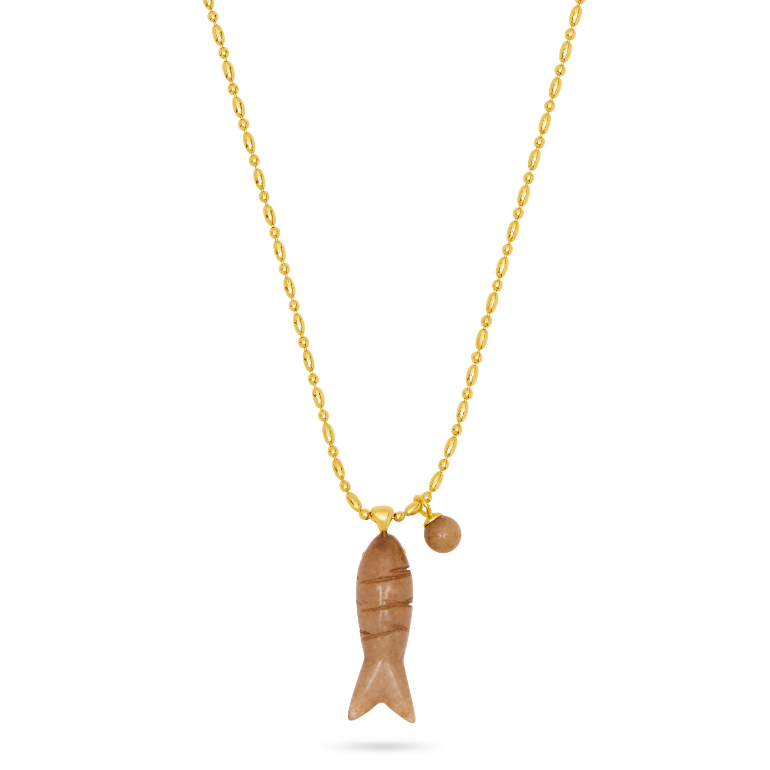 Happy Fish Pendant Necklace- Smokey Quartz
