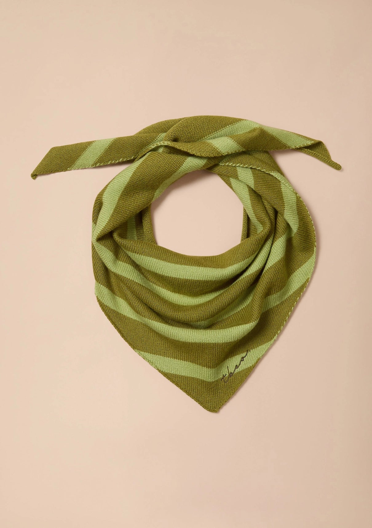 Merino Wool Triangle Scarf in Green Stripe