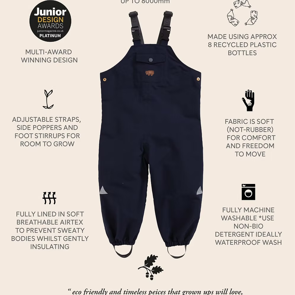Toastie Waterproof Dungarees - Navy