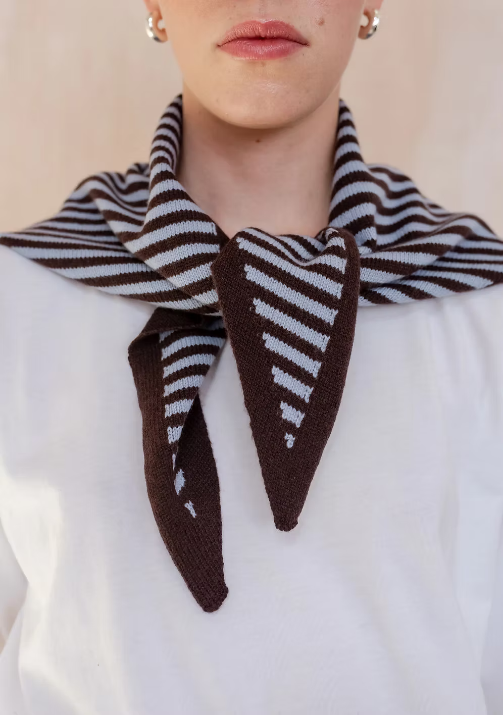 TBCo Small Blue & Brown Stripe Merino Wool Triangle Scarf