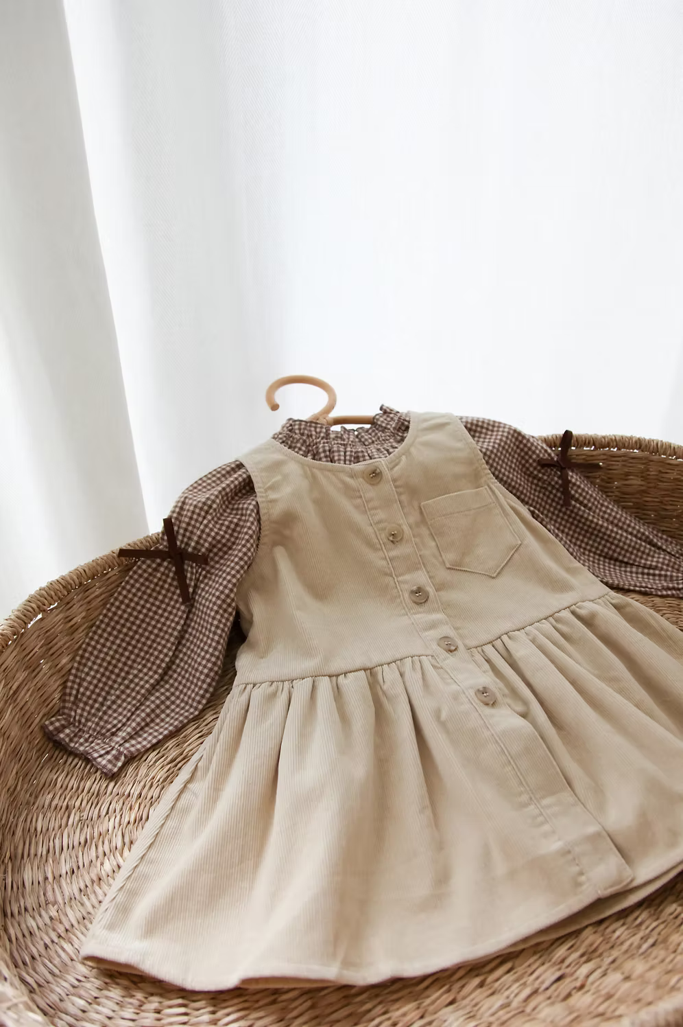 Beige Cord Pocket Peplum Dress