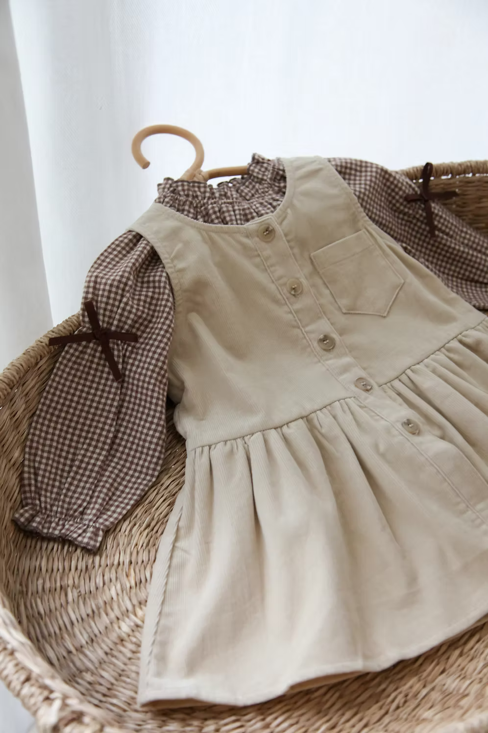 Beige Cord Pocket Peplum Dress