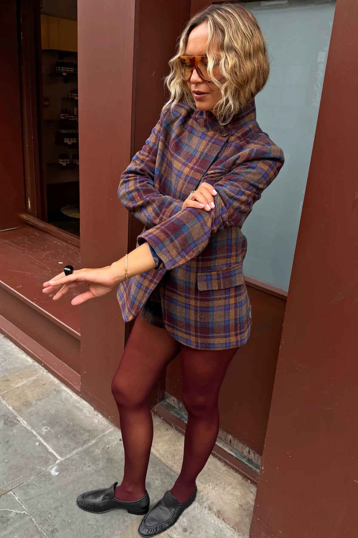 Check Fold Over Blazer