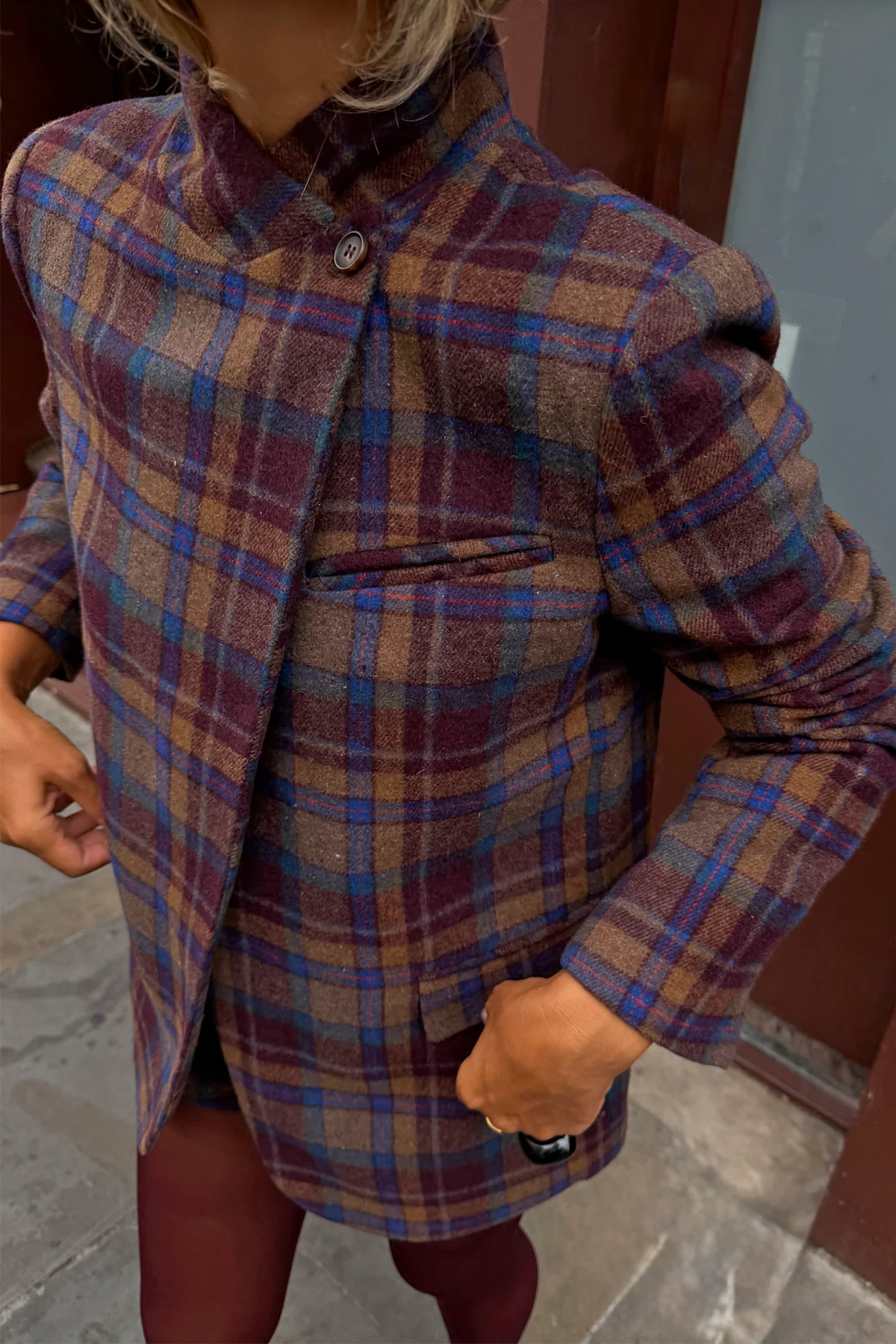 Check Fold Over Blazer