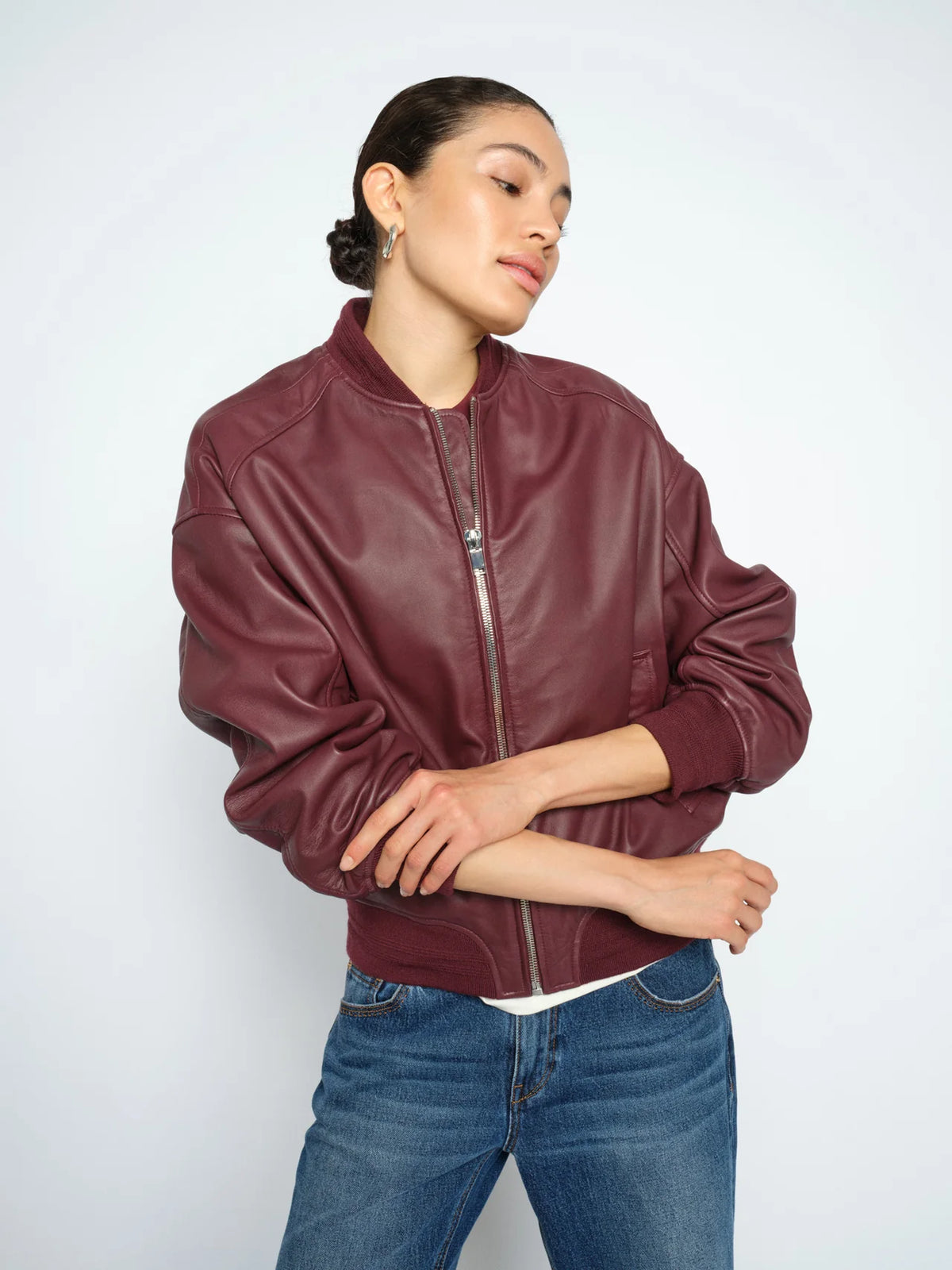Ruby Leather Bomber Jacket