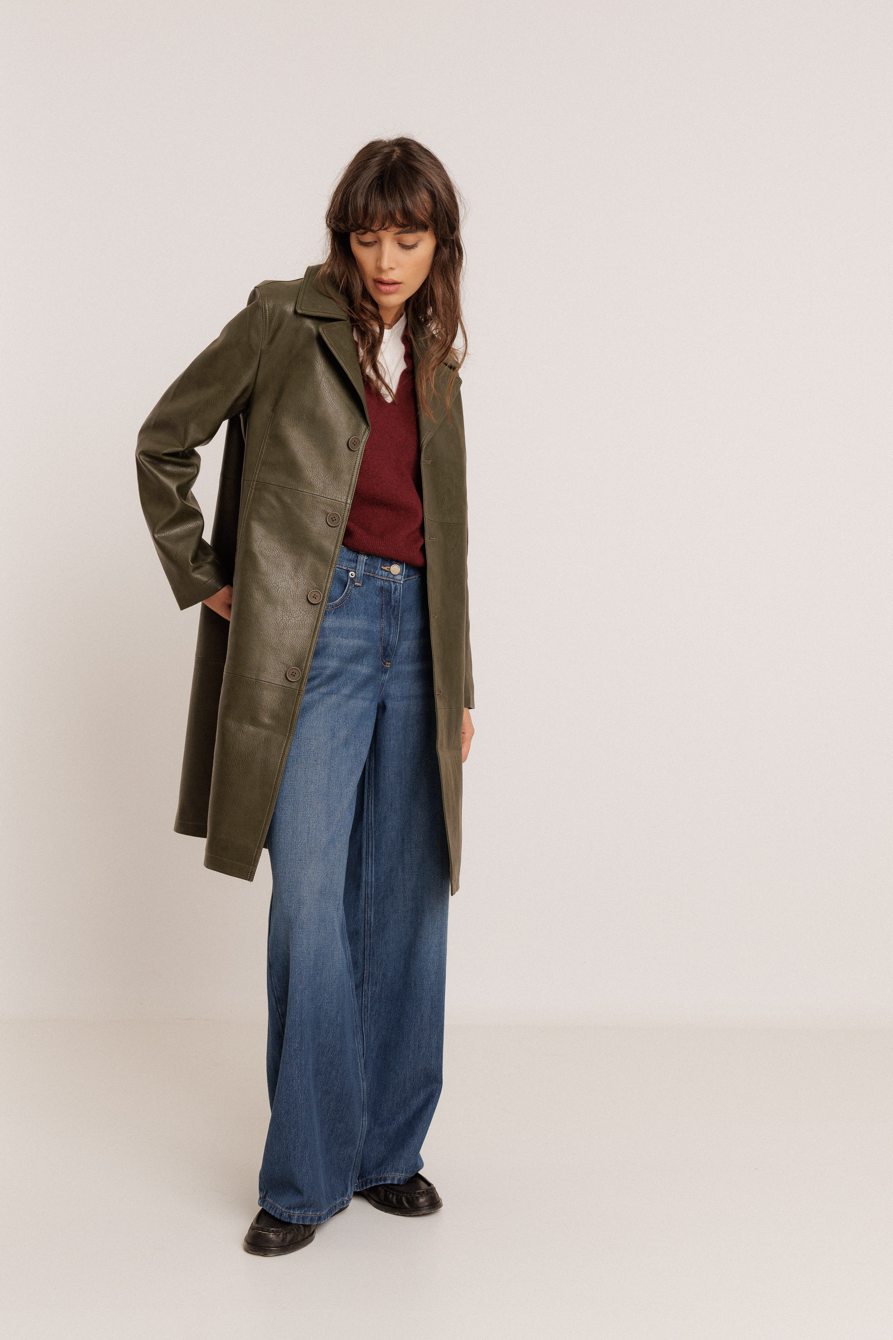 Faux Leather Long Coat