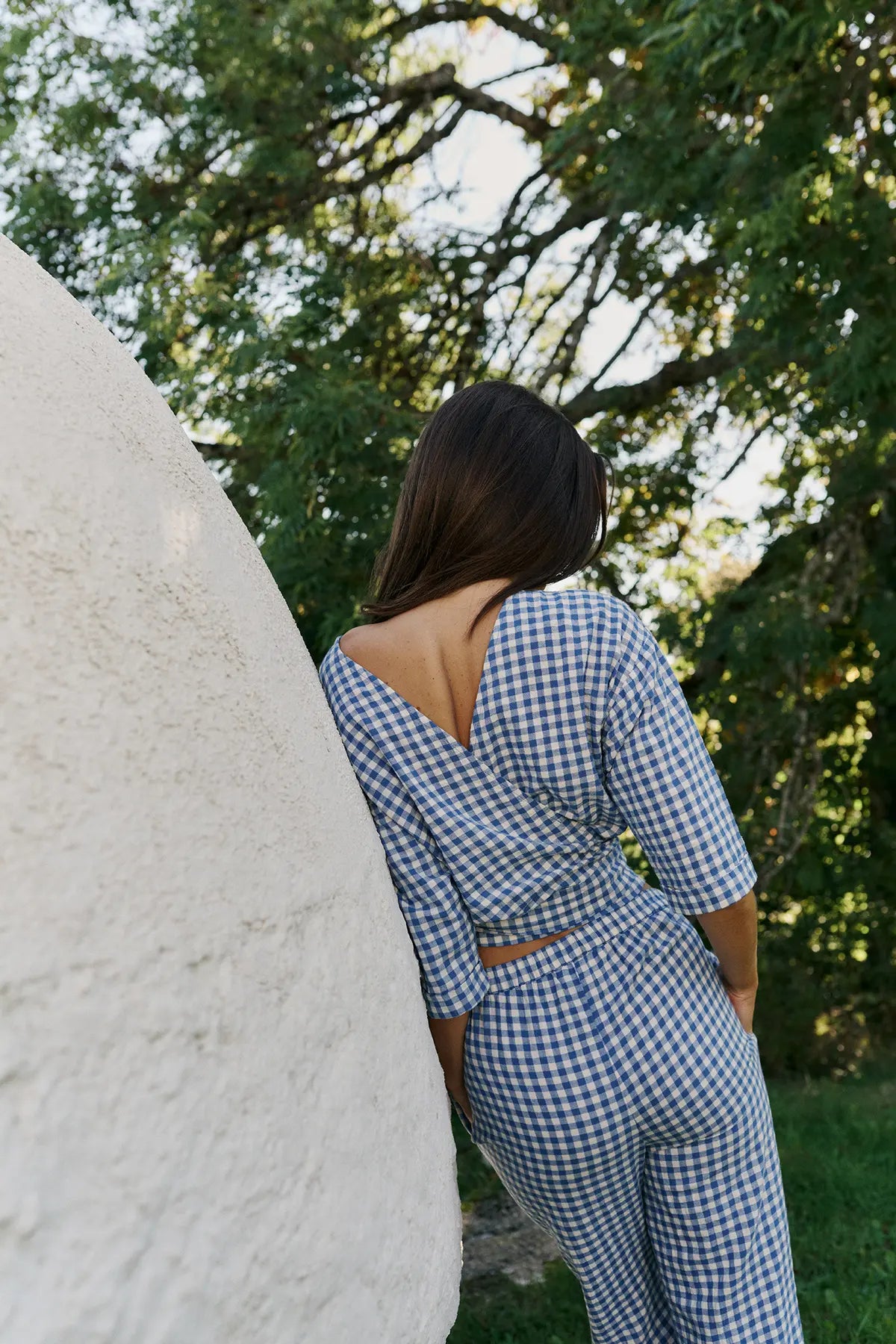 Indi & Cold Blue Check Tie Back Top