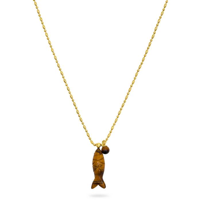 Happy Fish Pendant Necklace- Tiger’s Eye