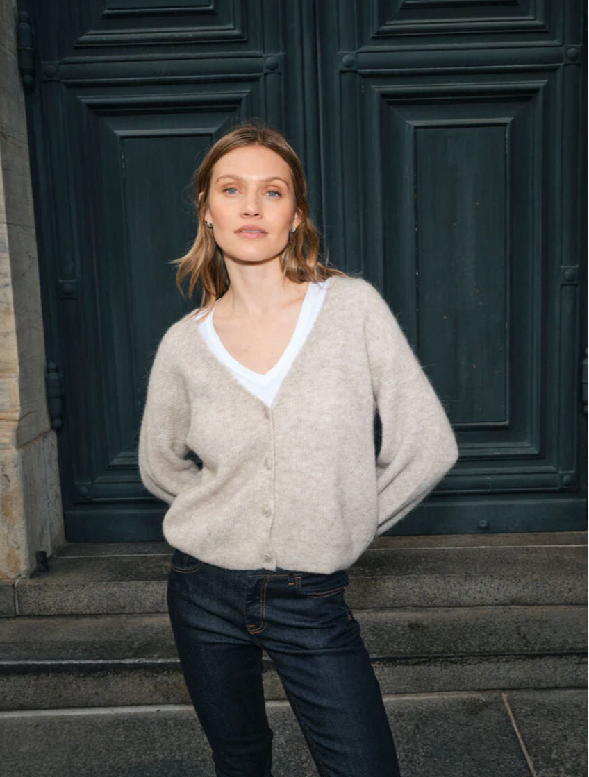 Mos Mosh Thora V-Neck Cardigan Feather Grey