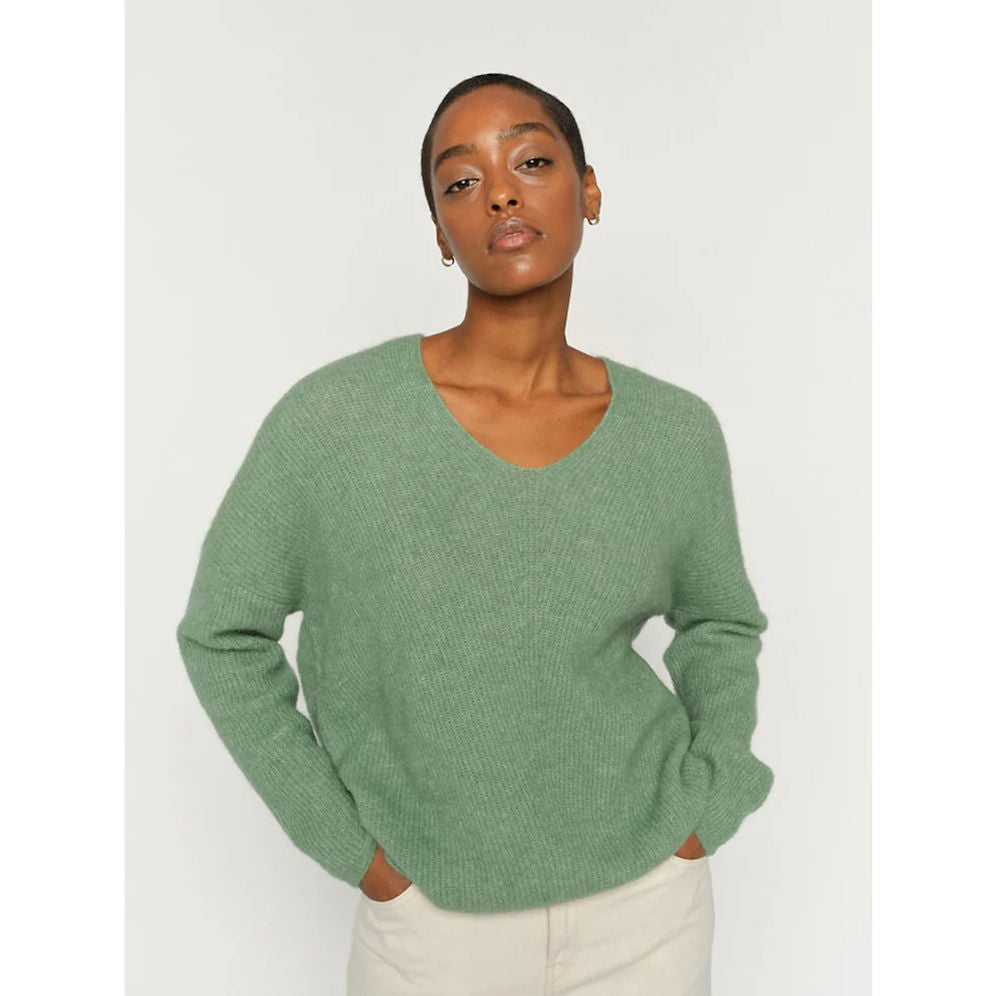 Mos Mosh Thora Turf Green V-Neck Knit