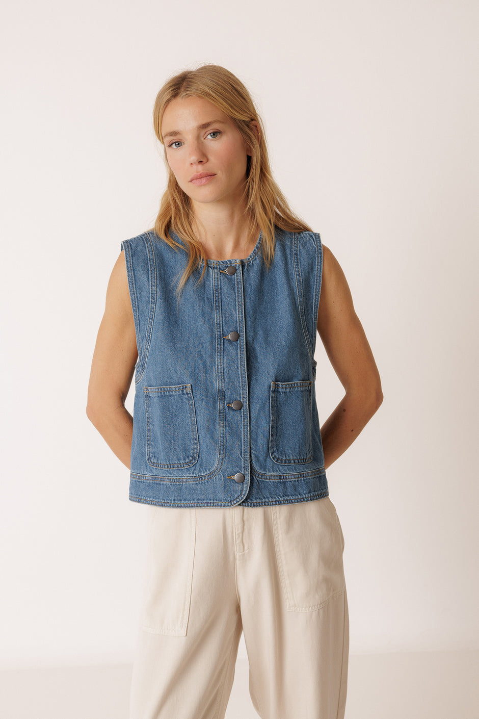 Indi & Cold Denim Button Up Top