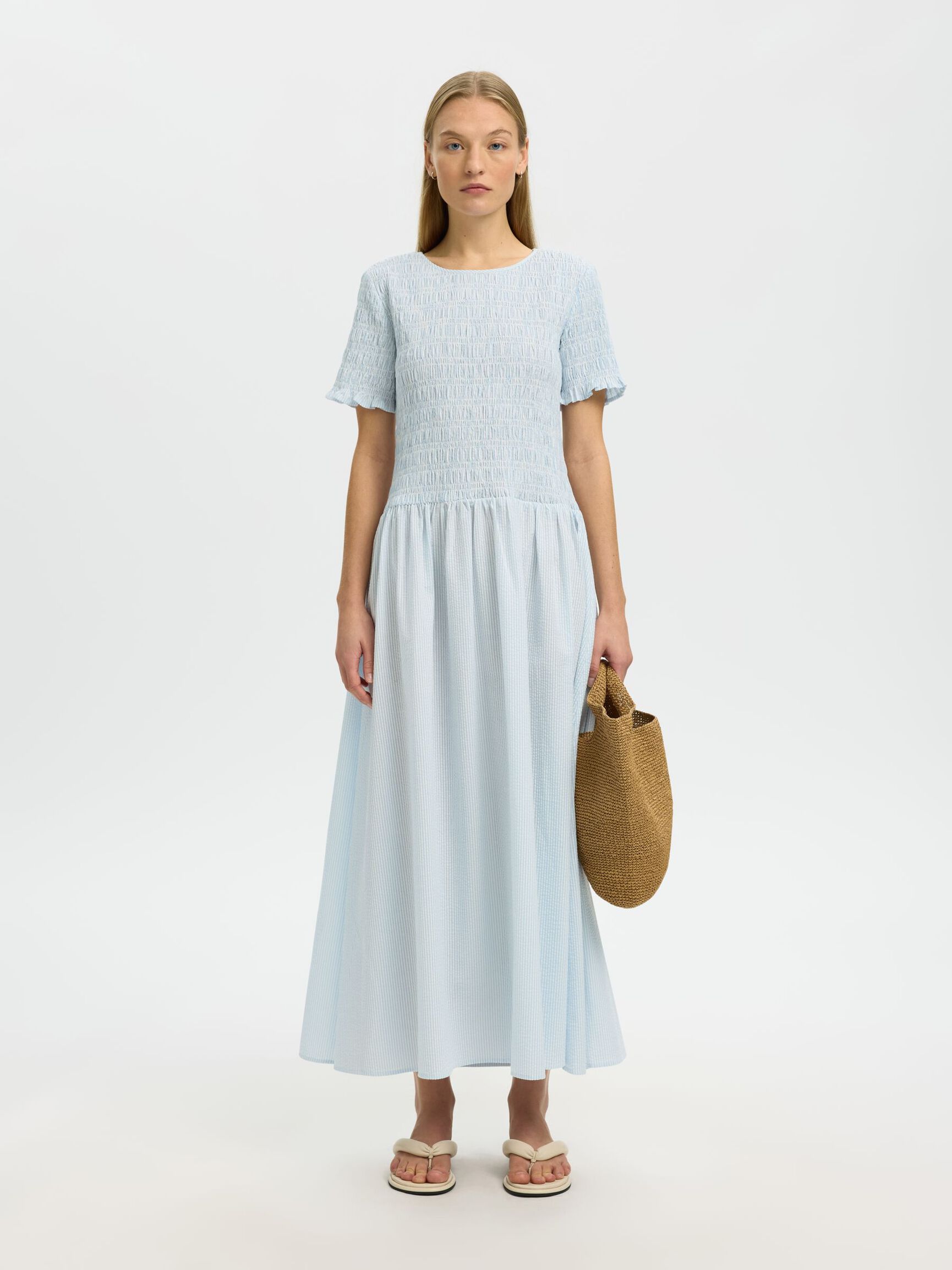Selected Hannah Seersucker Midi Dress