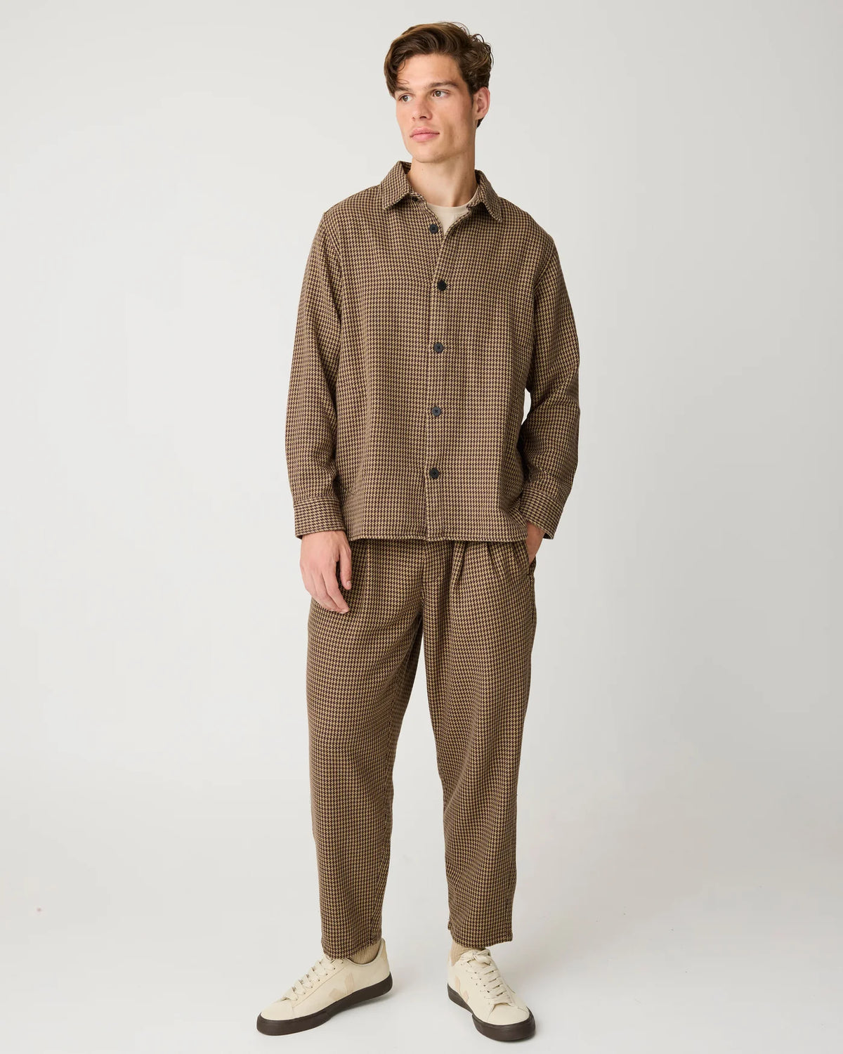 Loose Houndstooth Overshirt
