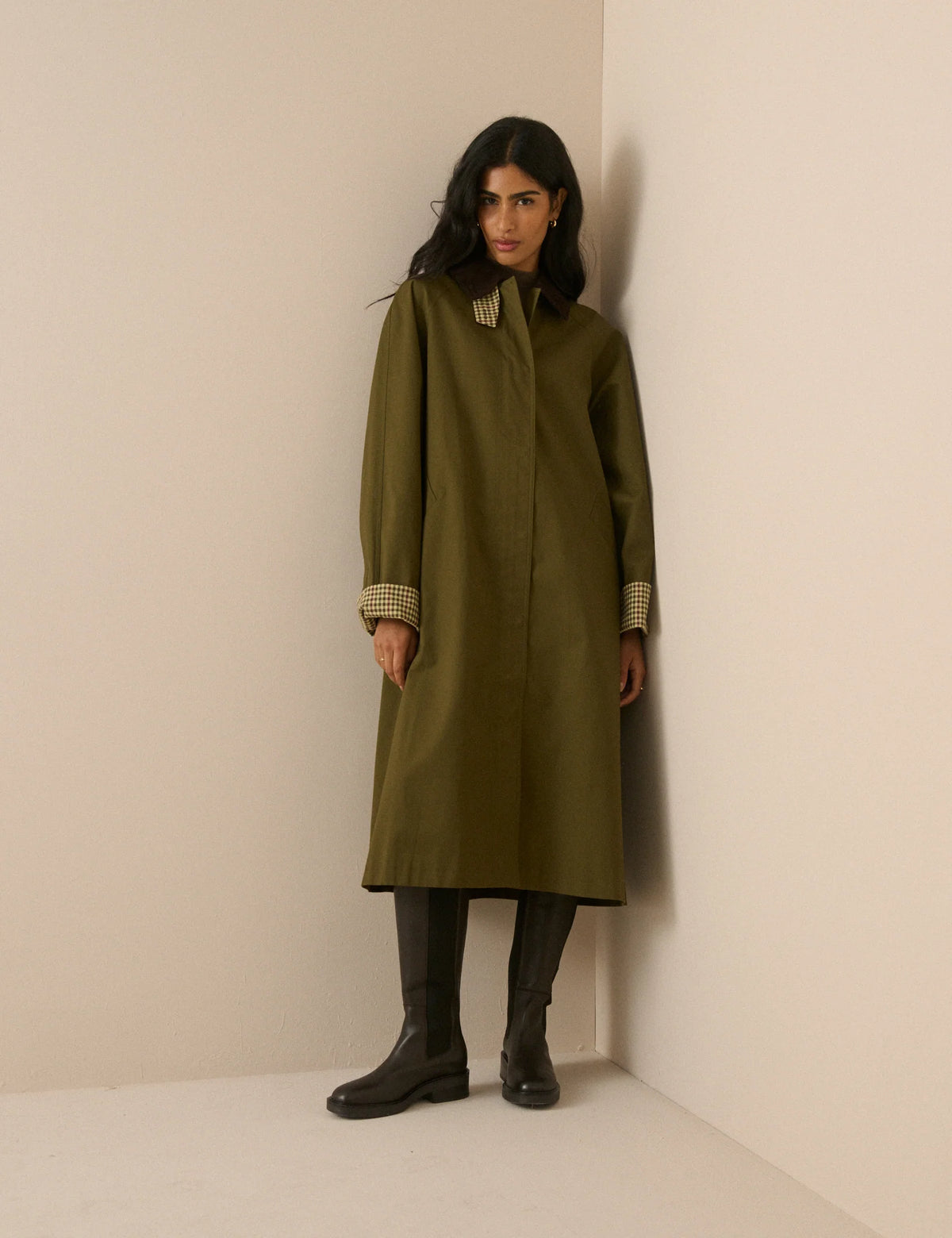 Khaki Cord Detail Long Oversized Barn Coat