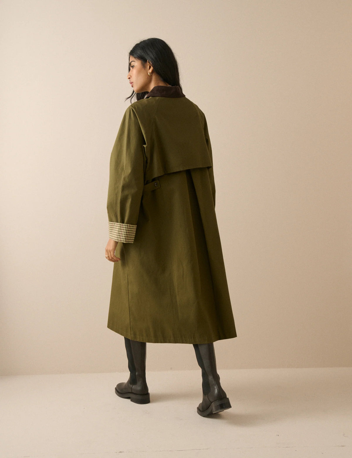Khaki Cord Detail Long Oversized Barn Coat