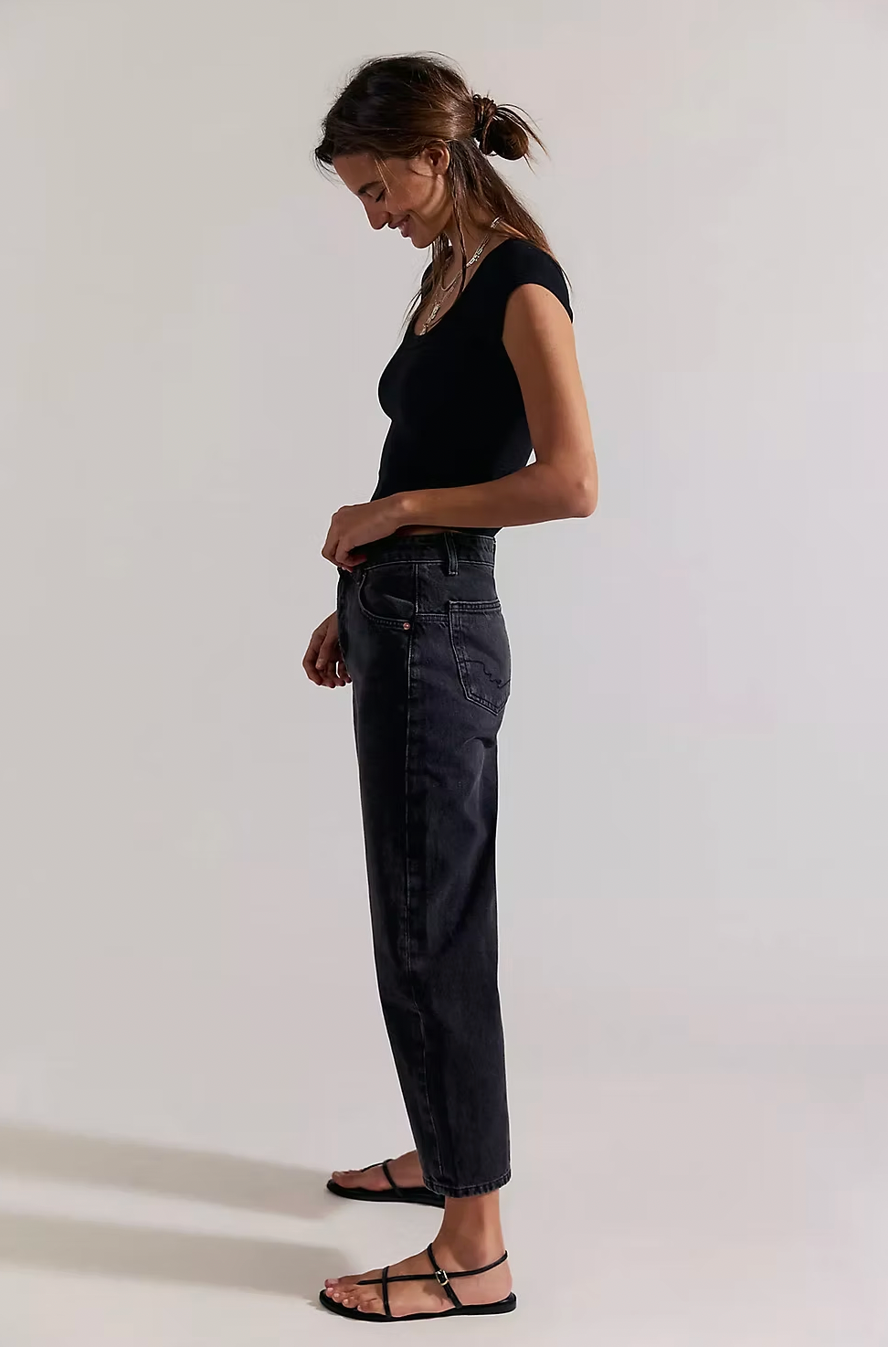 Free People Black Dropped Barrel Jean