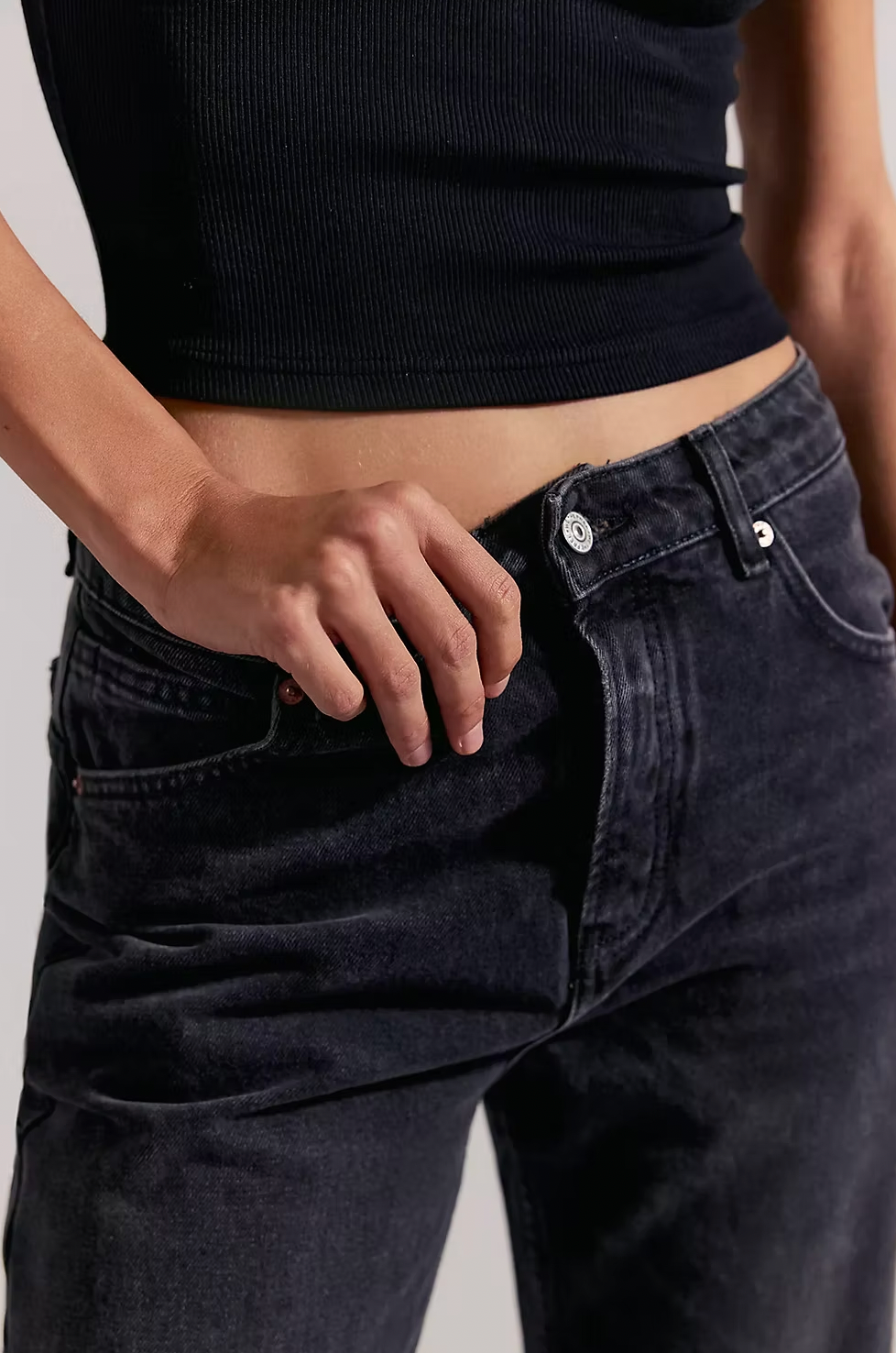 Free People Black Dropped Barrel Jean
