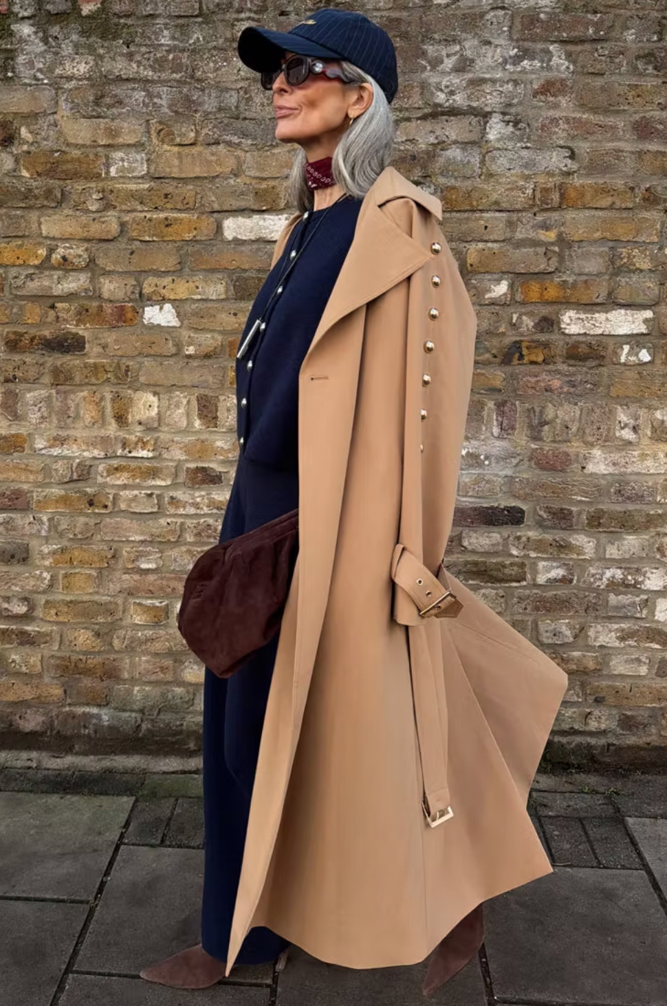 NFD Tan Trench Coat With Gold Studs