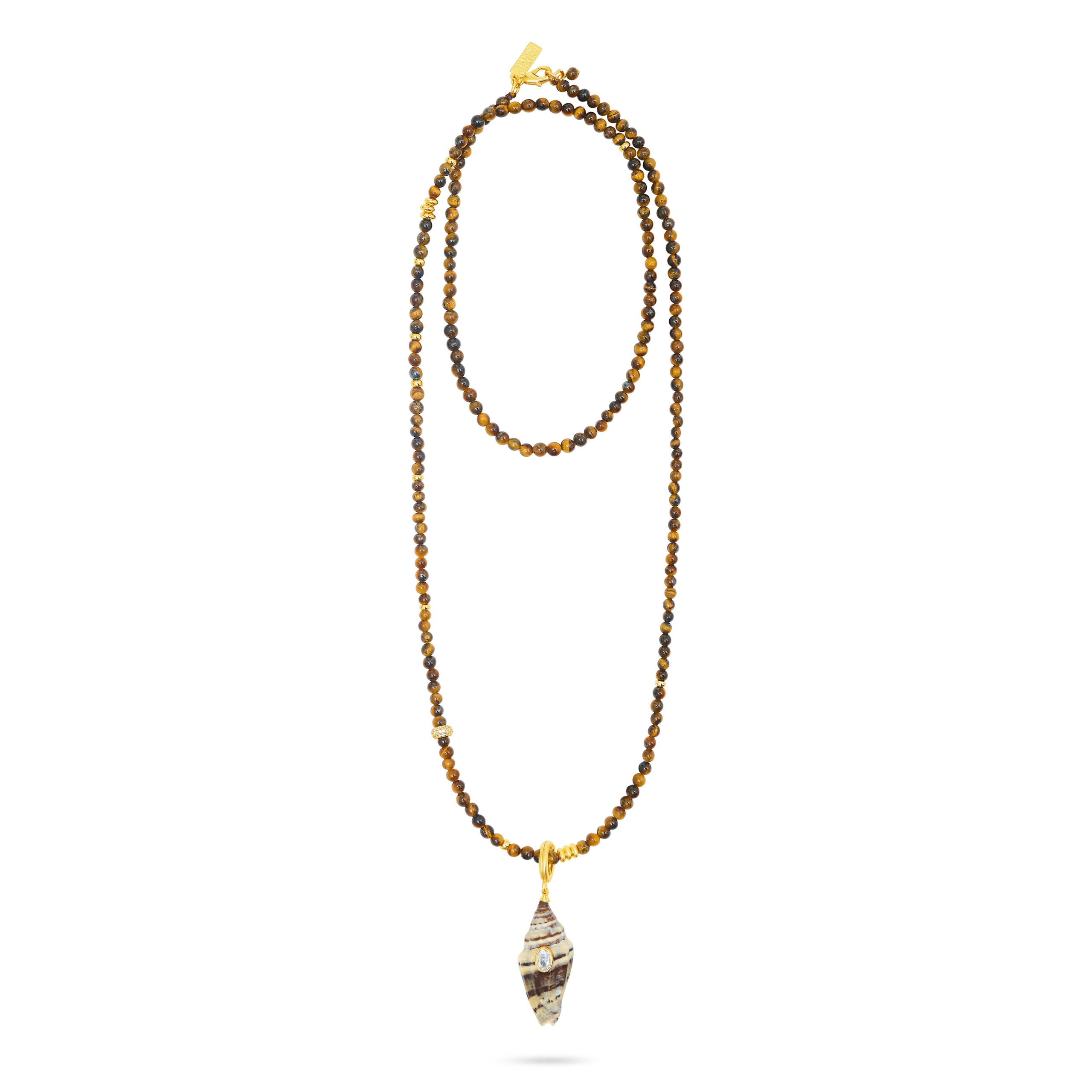 Shell Pendant On Tiger’s Eye Beads Necklace- LONG