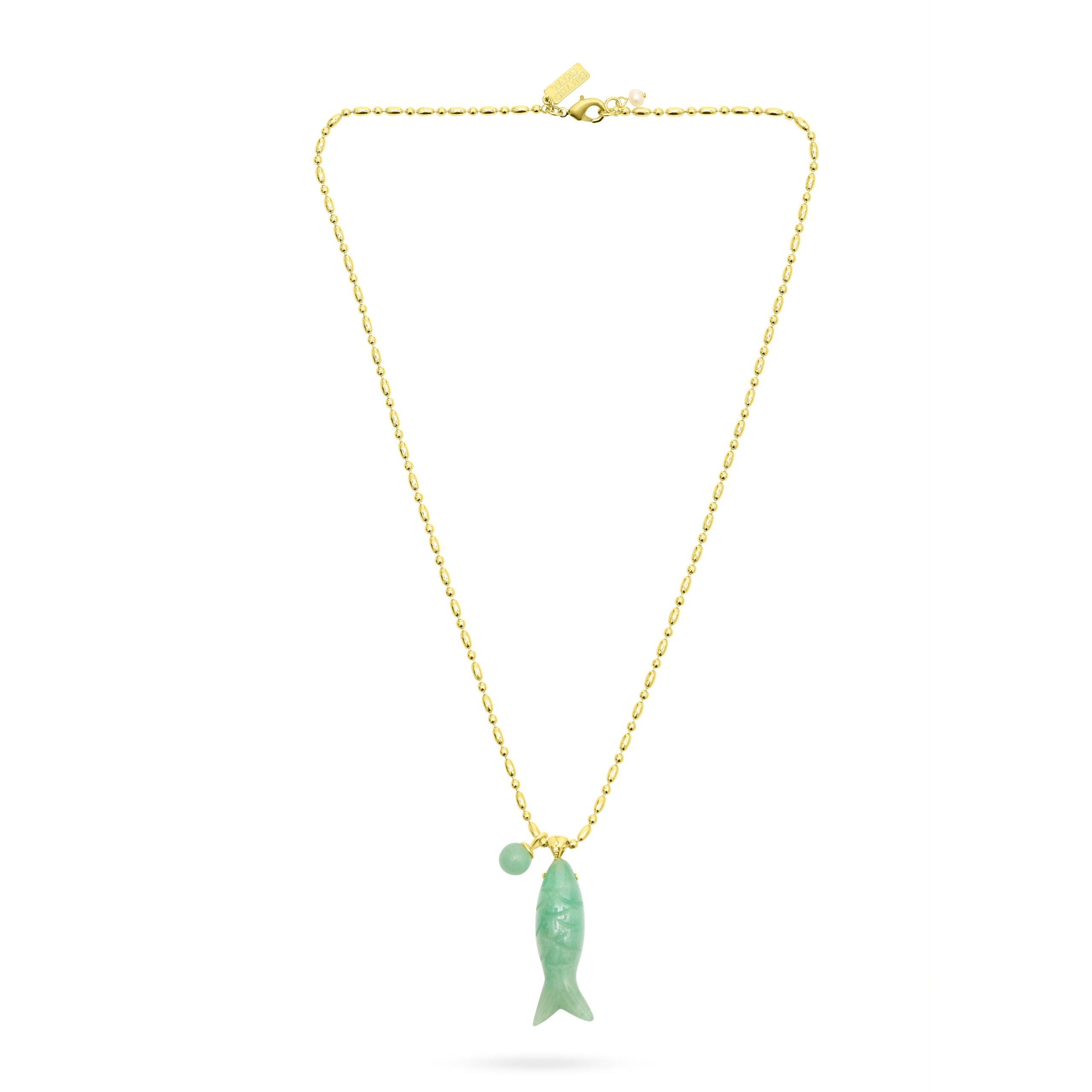 Happy Fish Pendant Necklace- Green Jade