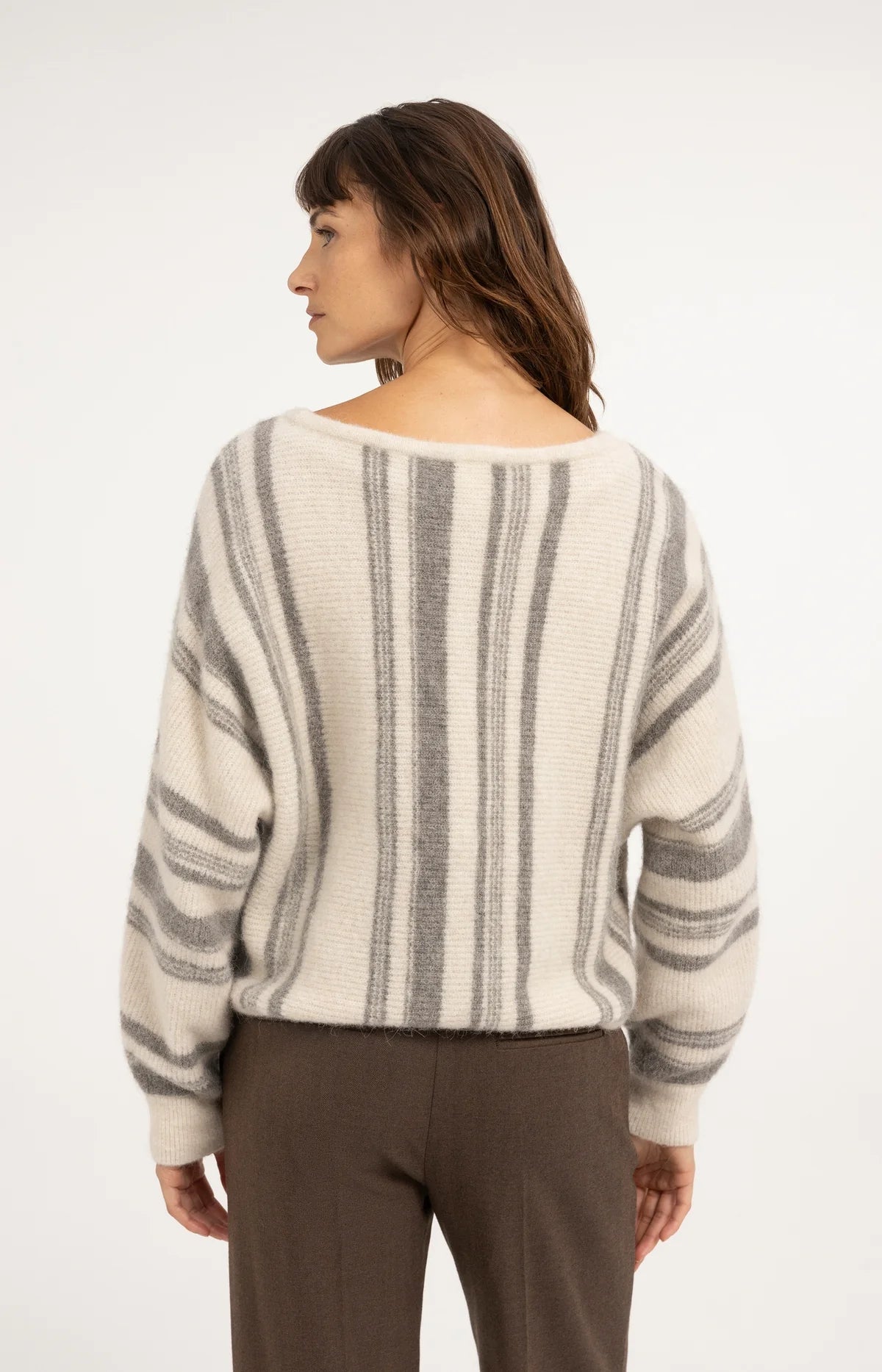 Boat Neck Sweater with Striped Pattern