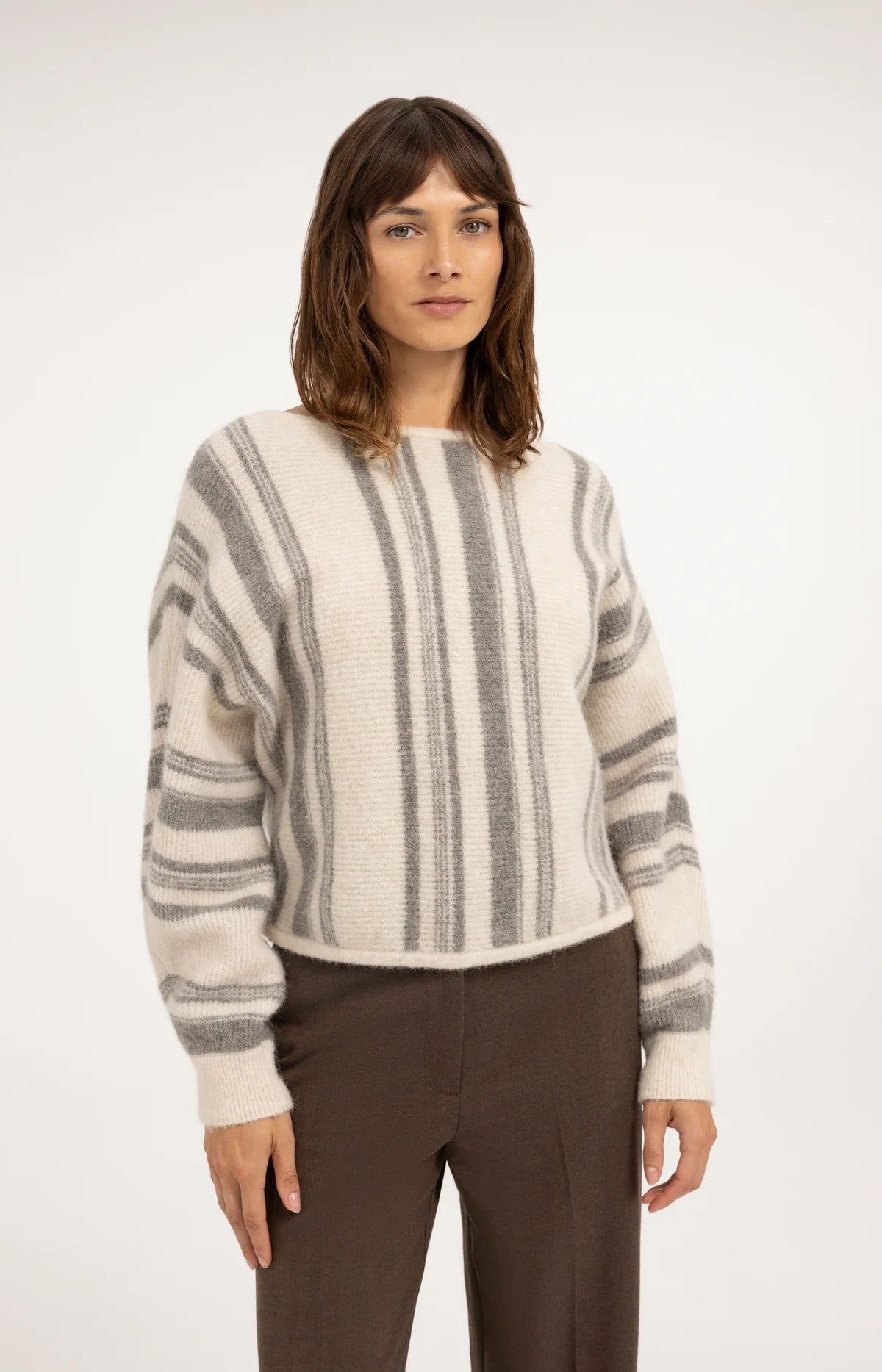 Boat Neck Sweater with Striped Pattern