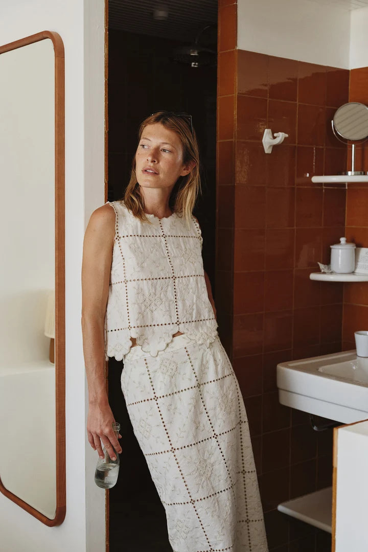 Perforated Embroidery Top