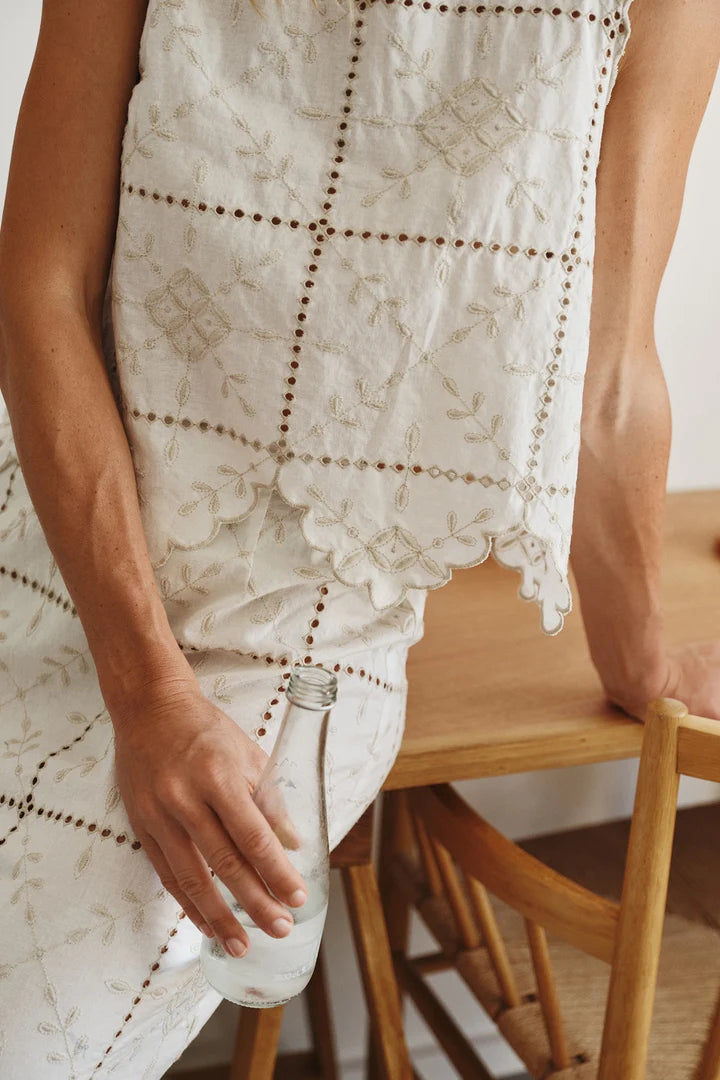Perforated Embroidery Top