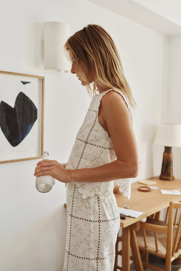 Perforated Embroidery Top