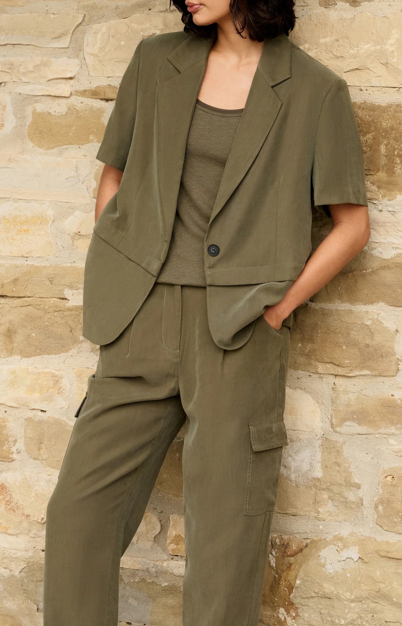 Army Green Woven Blazer