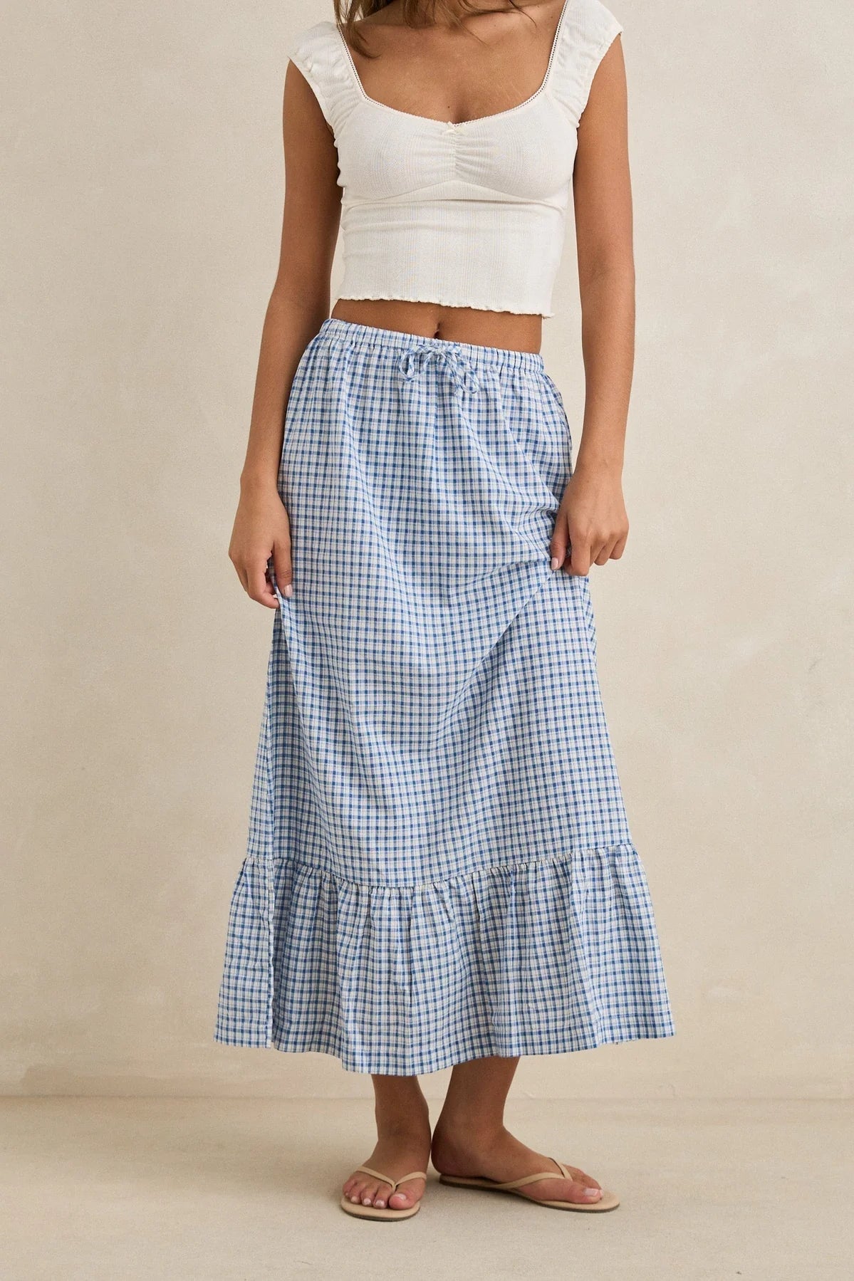 Lola Check Tiered Maxi Skirt