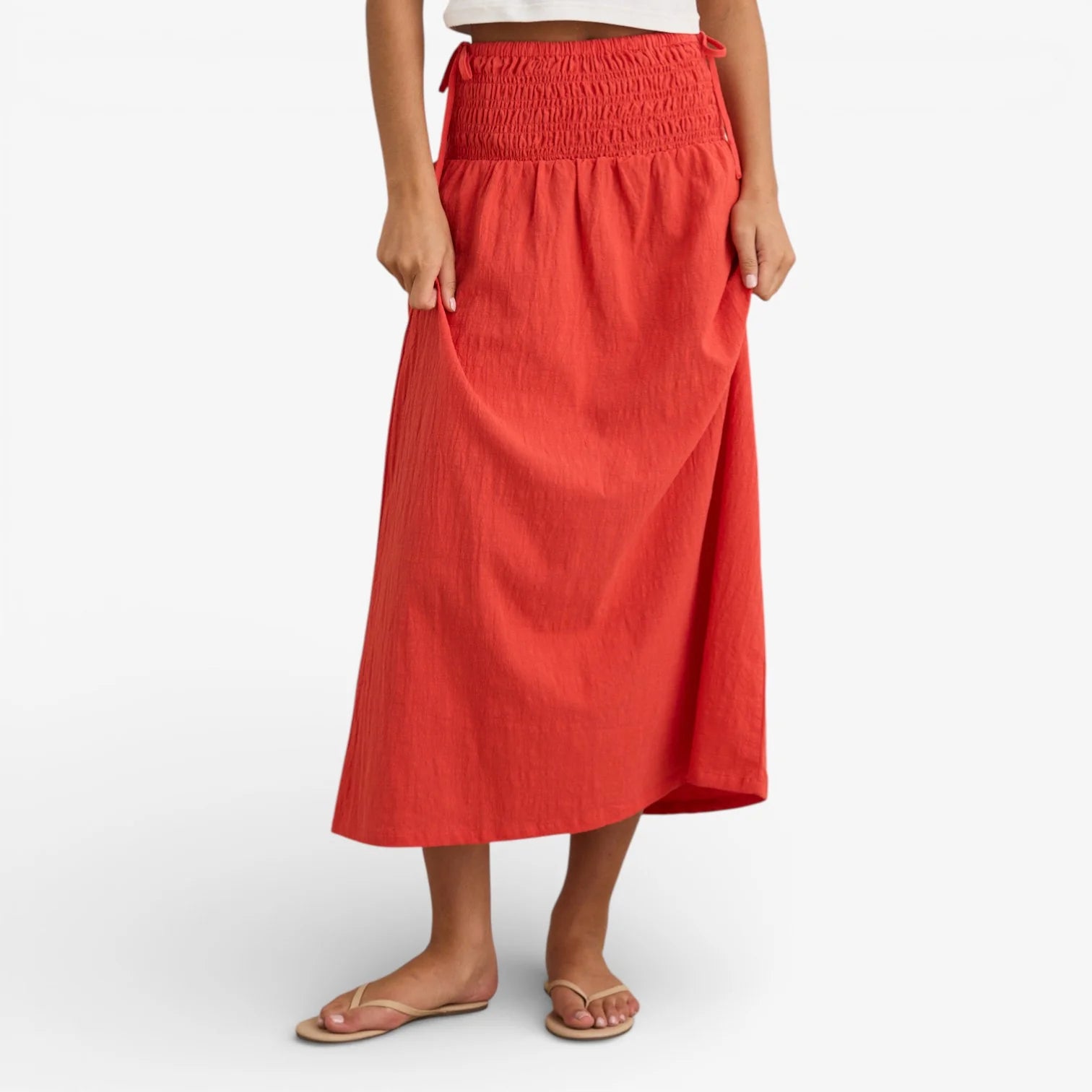 Alana Red Tie Side Maxi Skirt