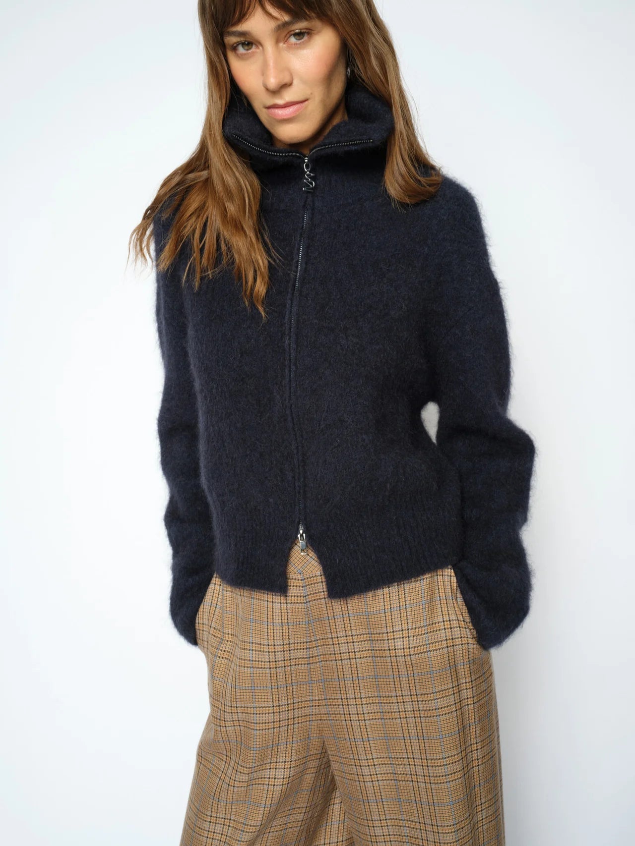 Hulda Navy Zip Knit Cardigan