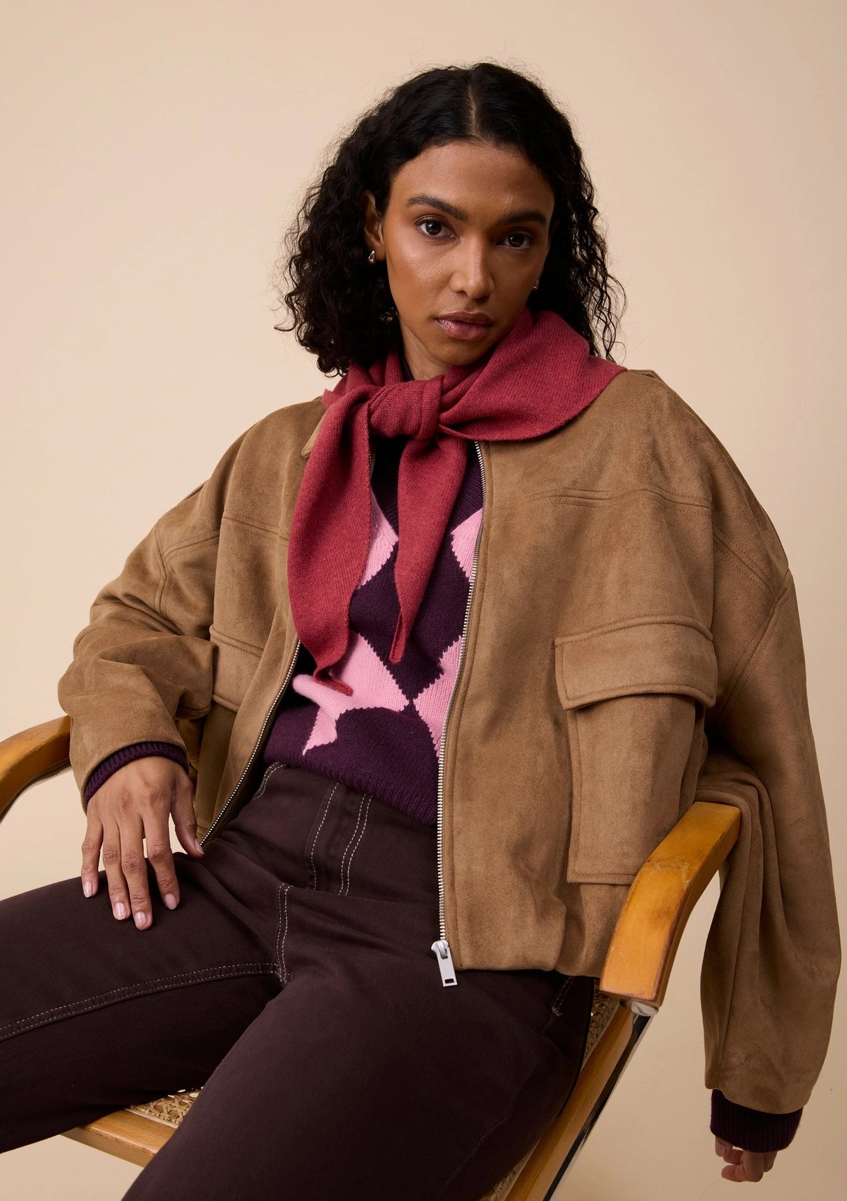 Merino Wool Triangle Scarf in Rust