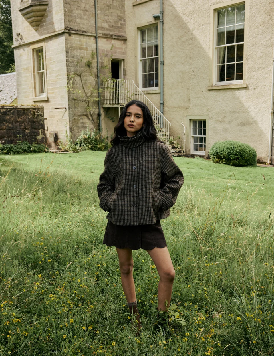 Brown Chelsea Cord Scallop Trim Mini Skirt