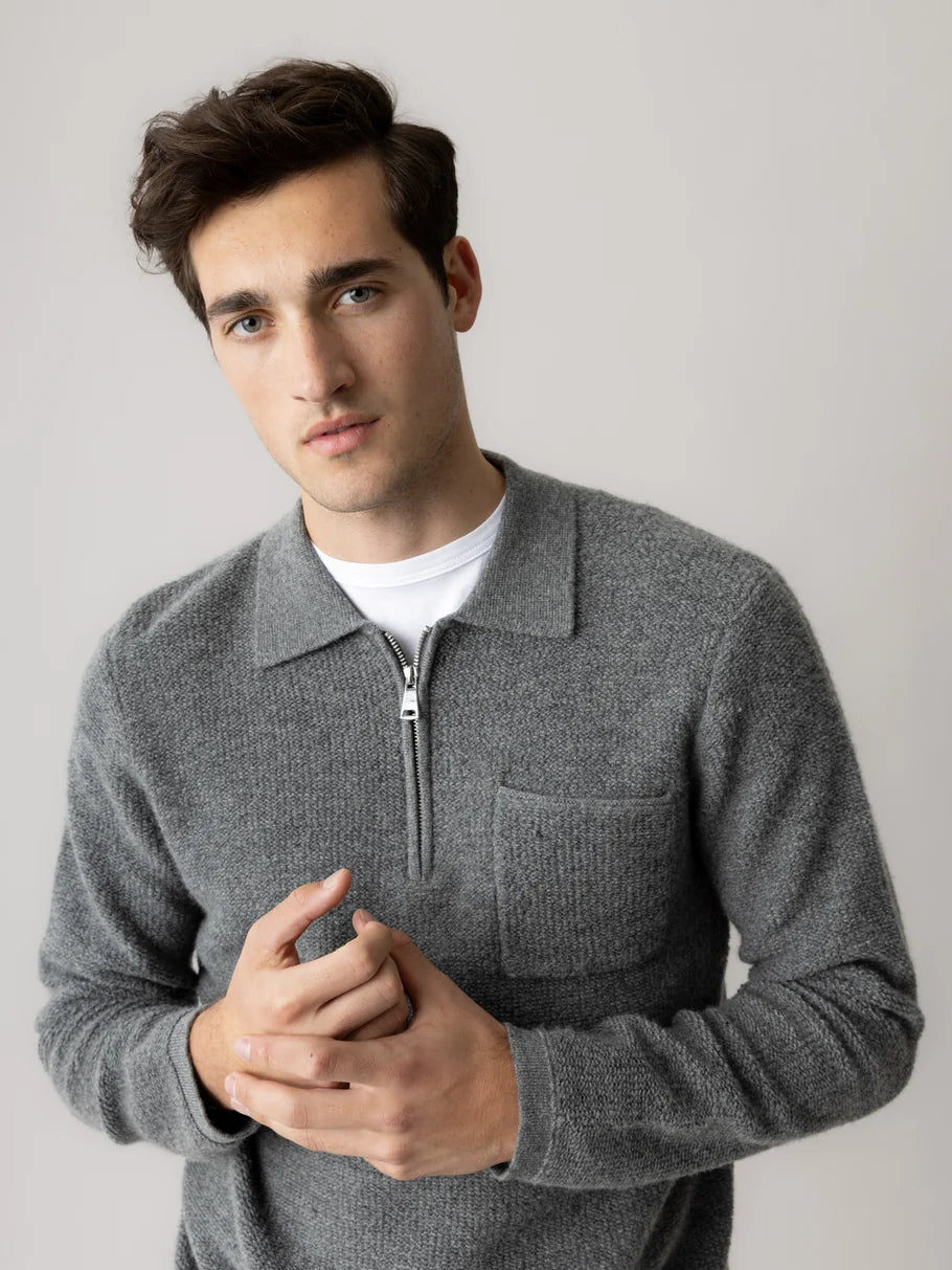 Ryan Soft Polo Zip Knit Charcoal Melange