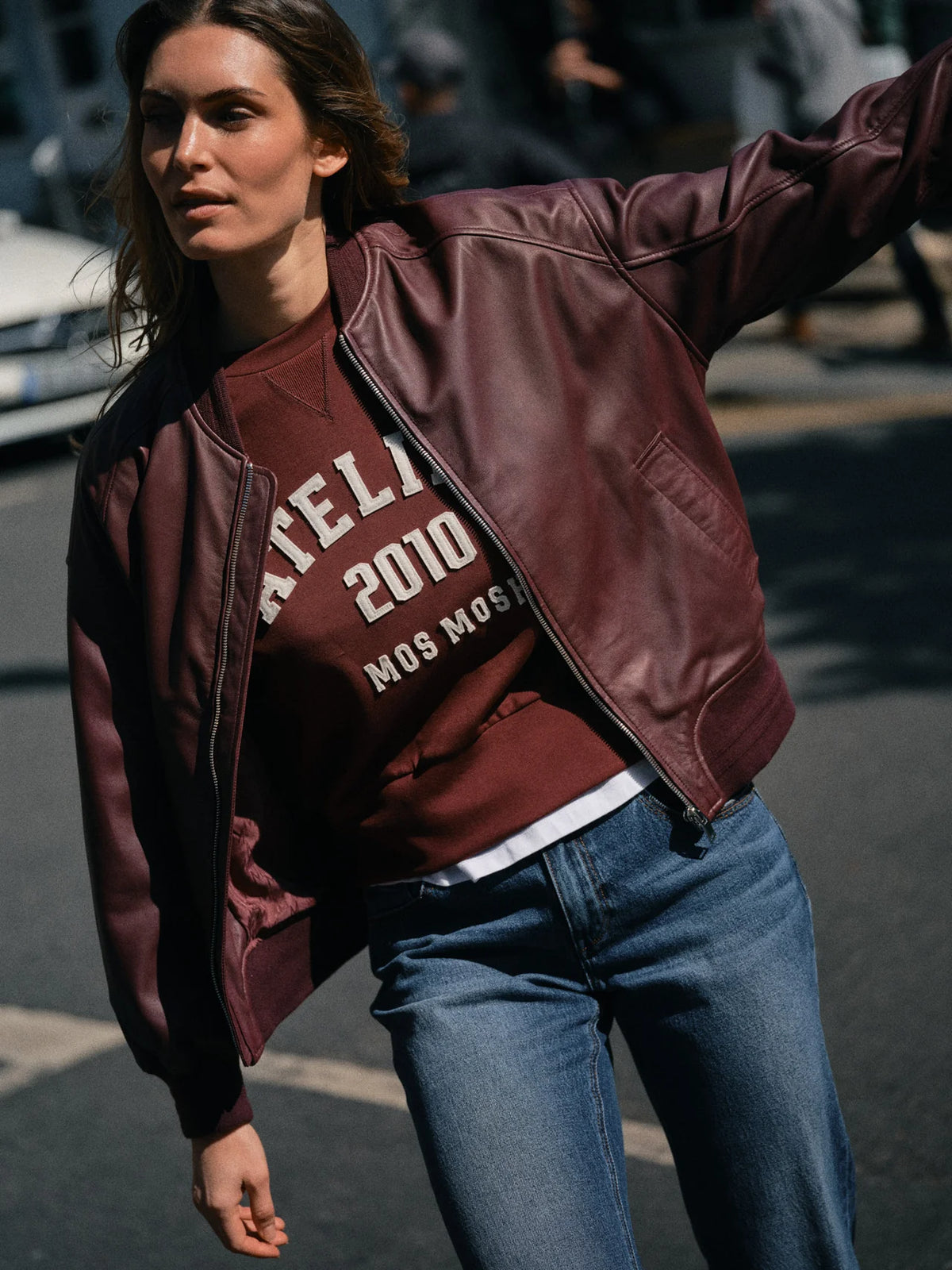 Ruby Leather Bomber Jacket