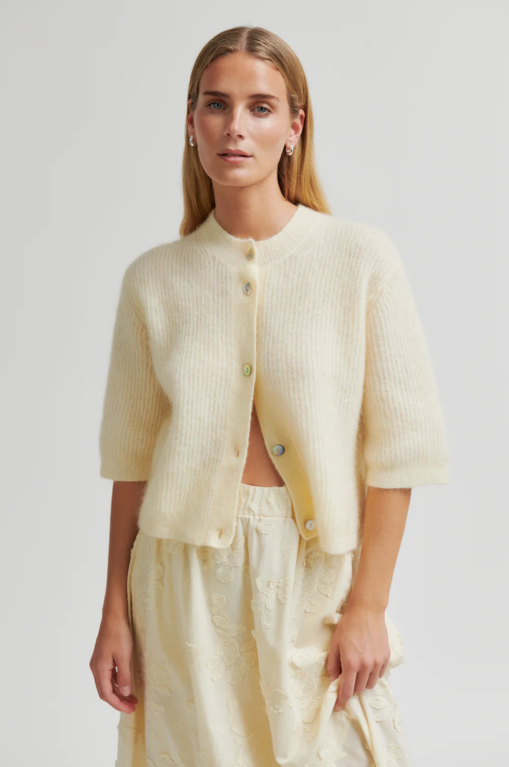 Yellow Andrea Rib Knit Cardigan