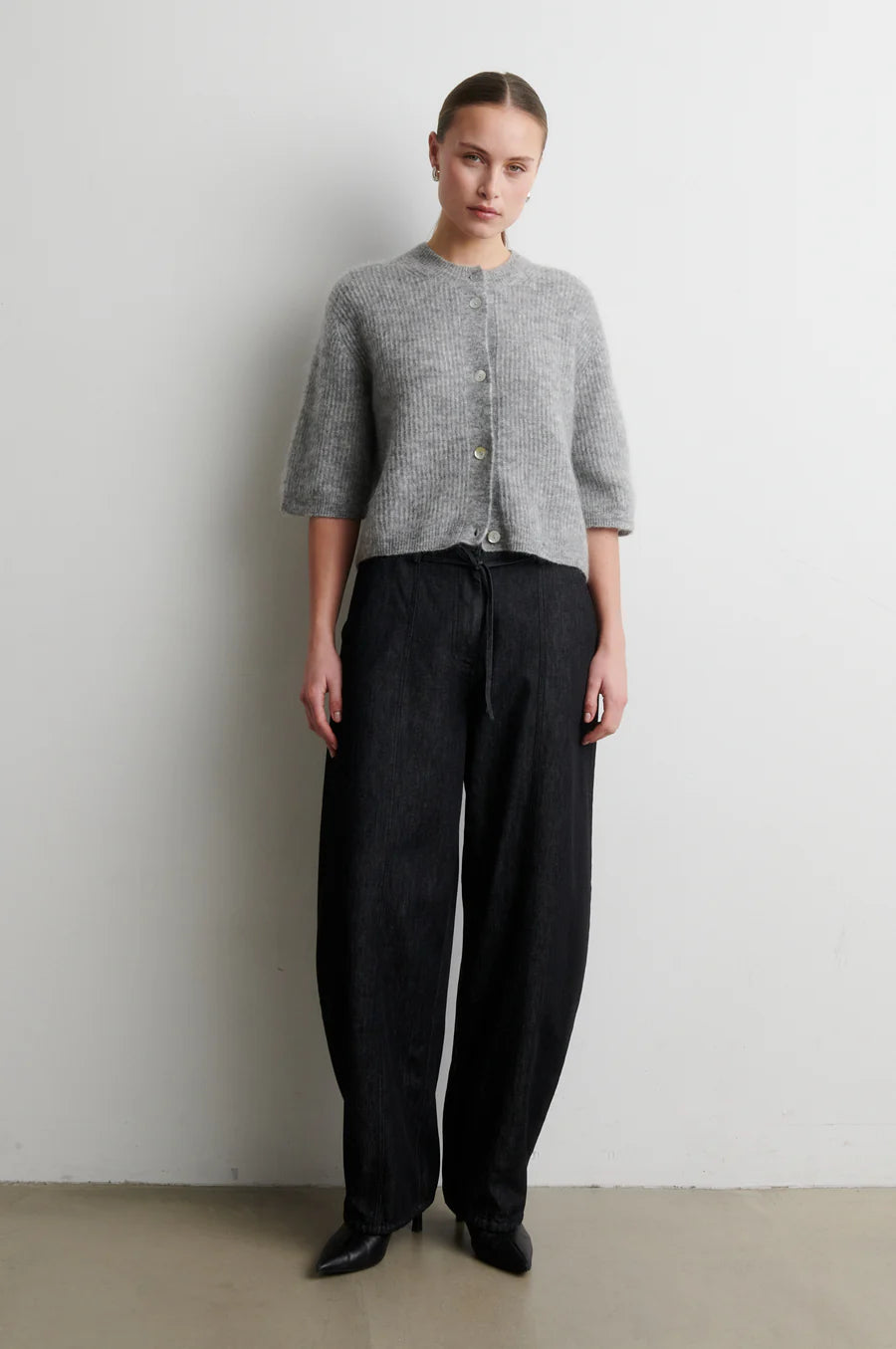 Andrea Knit Rib Cardigan Grey Melange