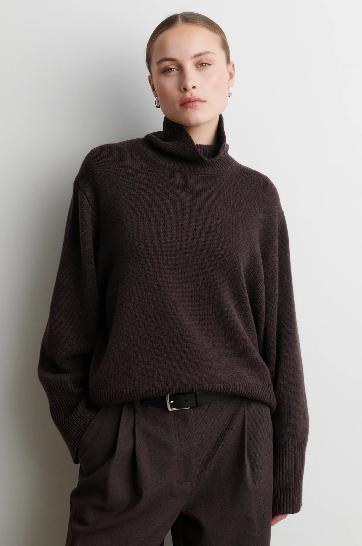 Alpha Knit T-Neck Brown Melange