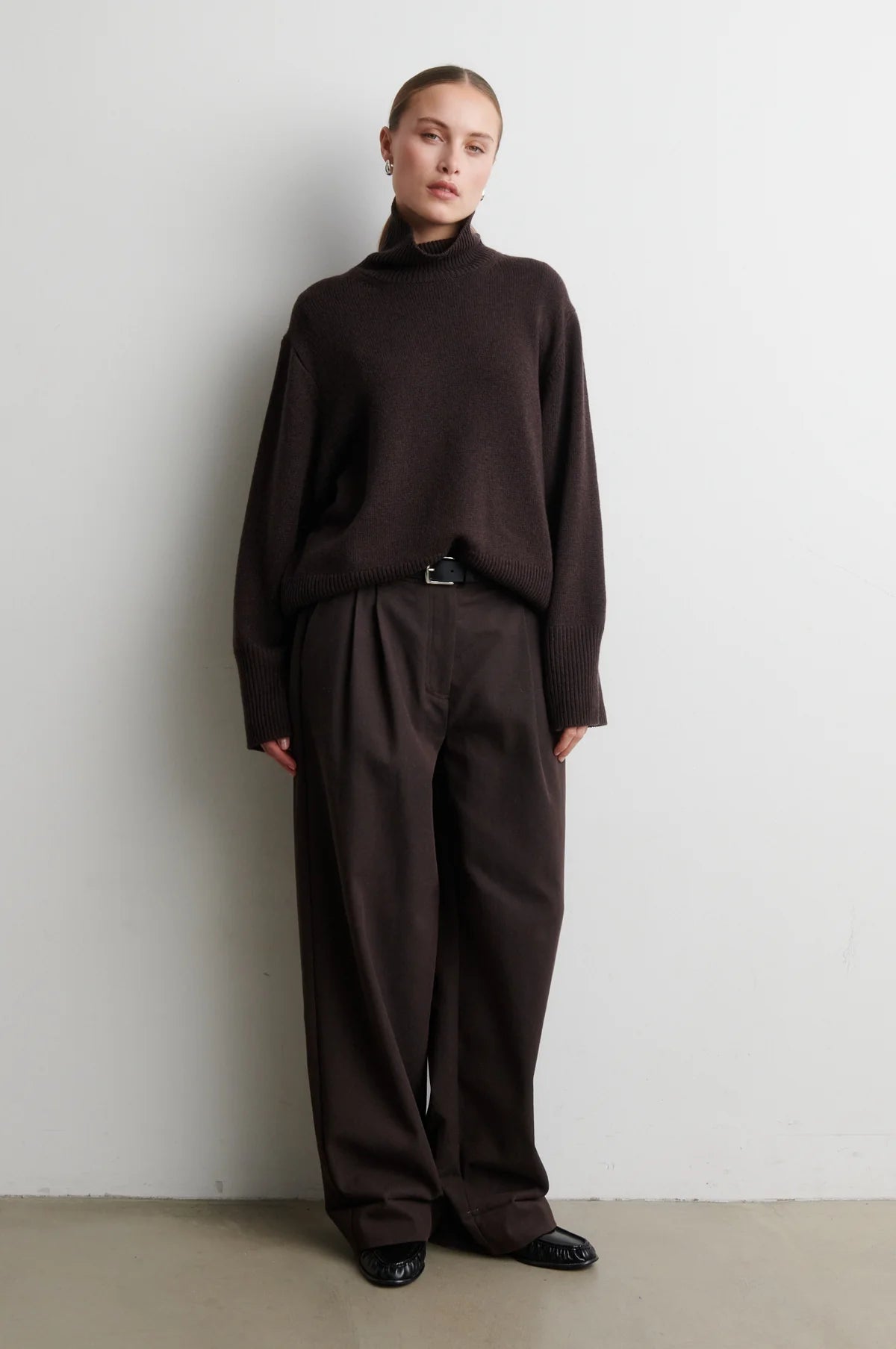 Alpha Knit T-Neck Brown Melange